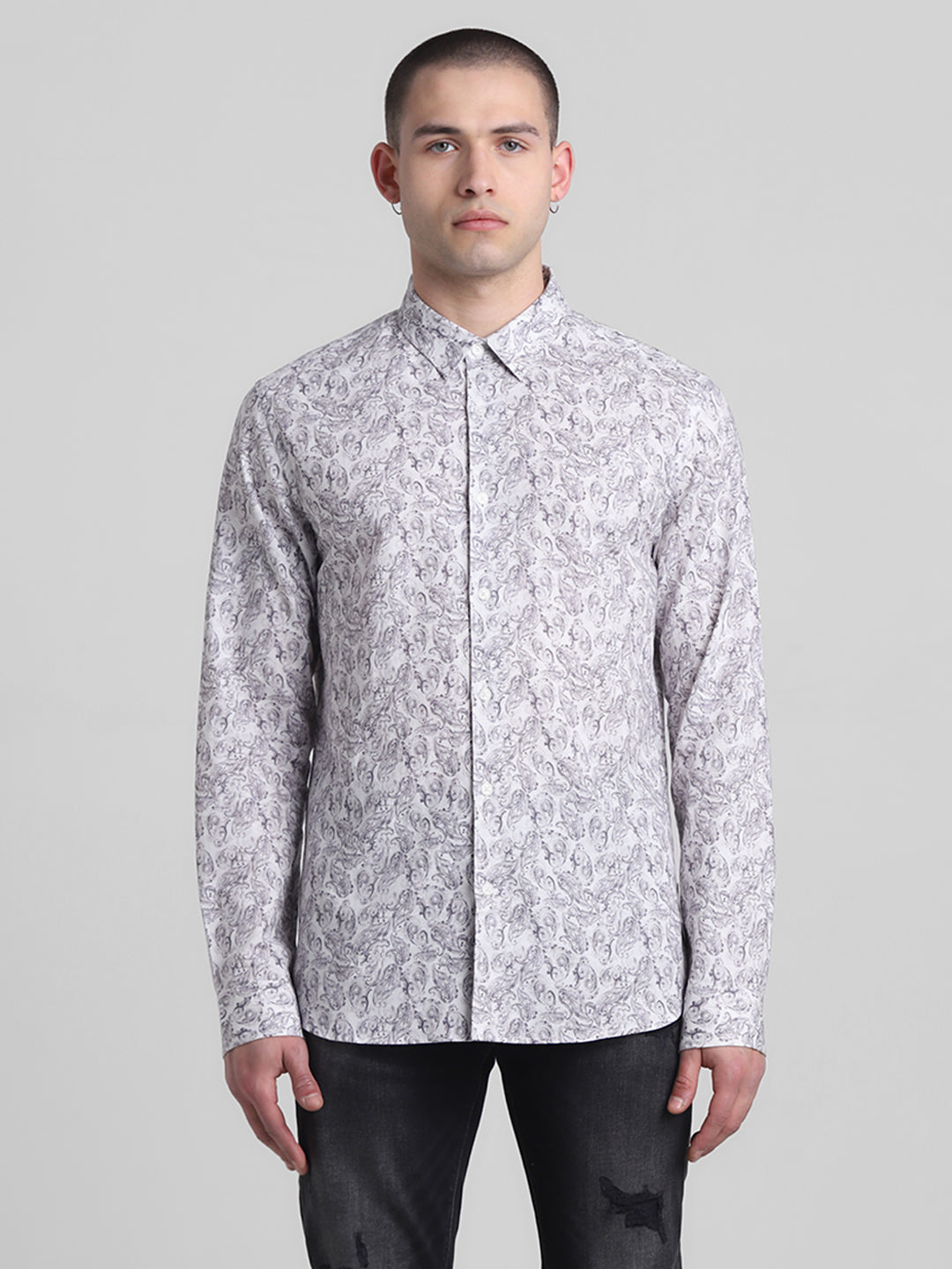 Grey Paisley Print Shirt