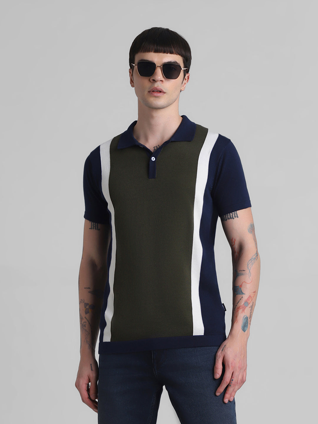 Green Colourblocked Knit Polo - S