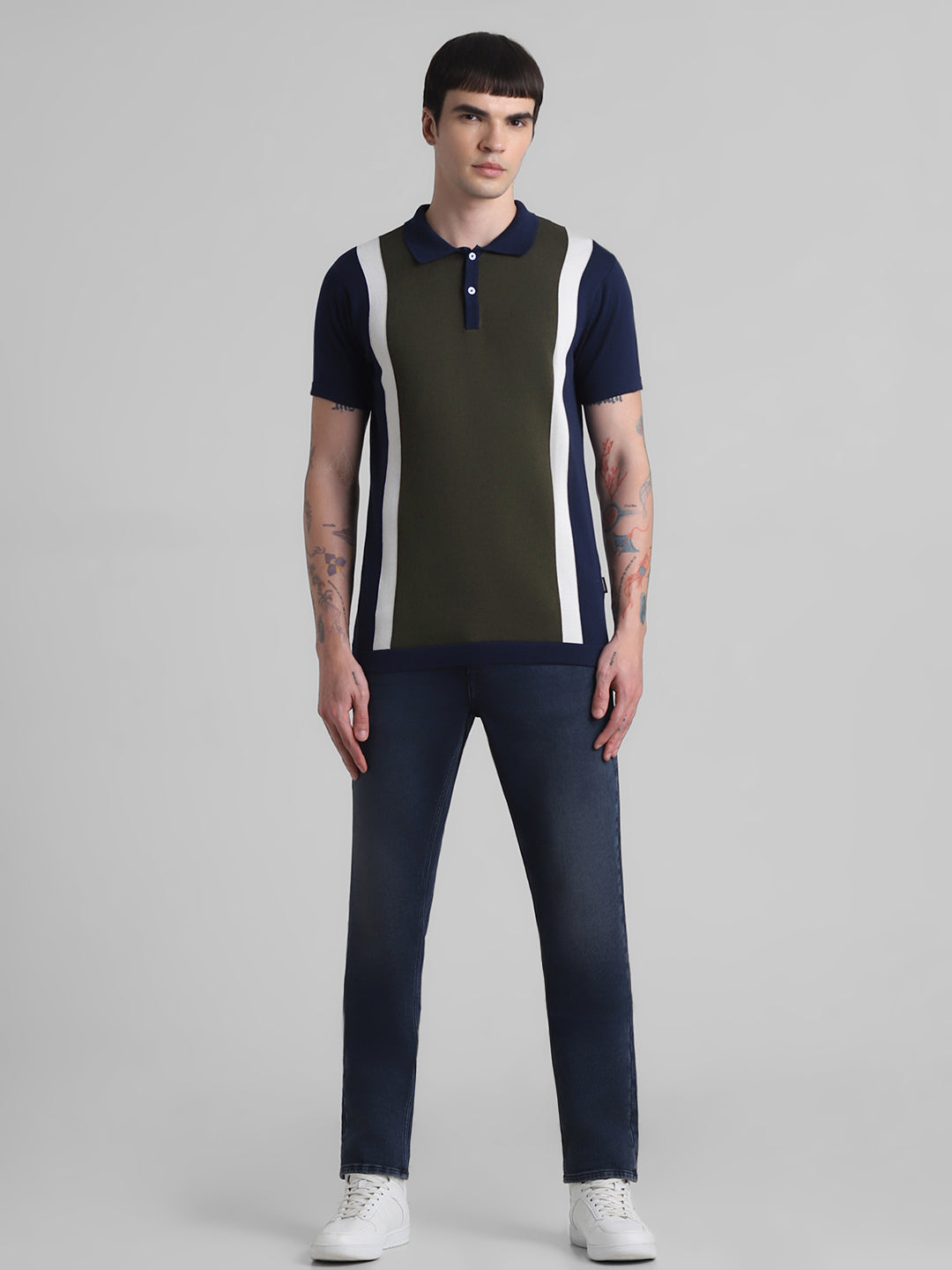 Green Colourblocked Knit Polo
