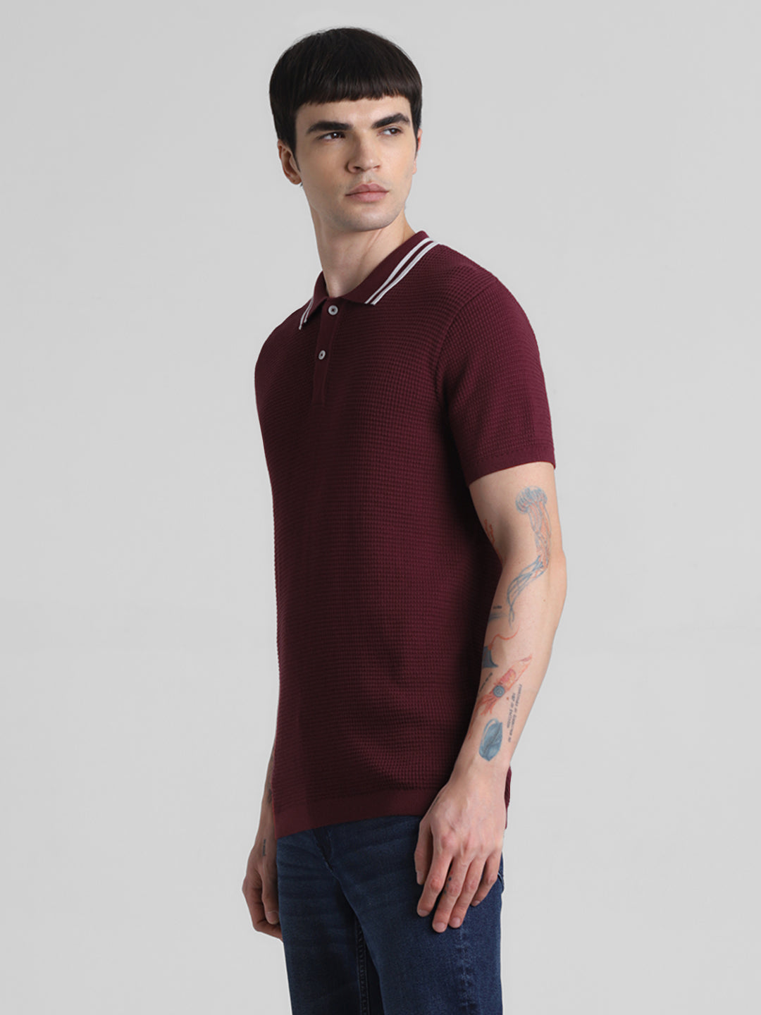 Dark Red Cotton Flat Knit Polo