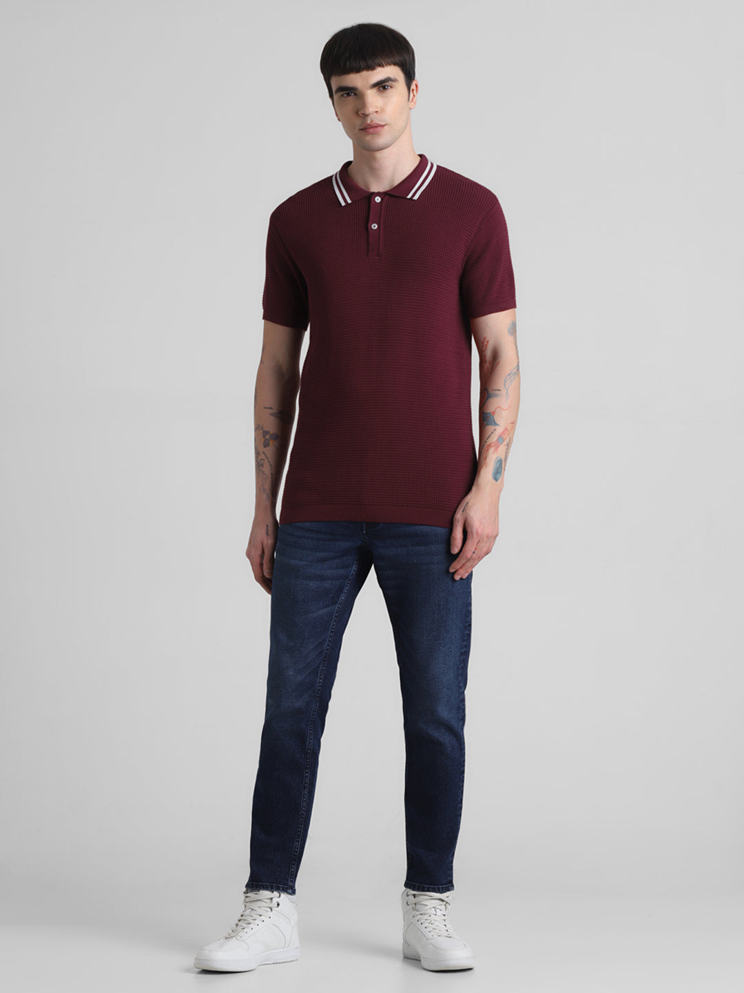 Dark Red Cotton Flat Knit Polo