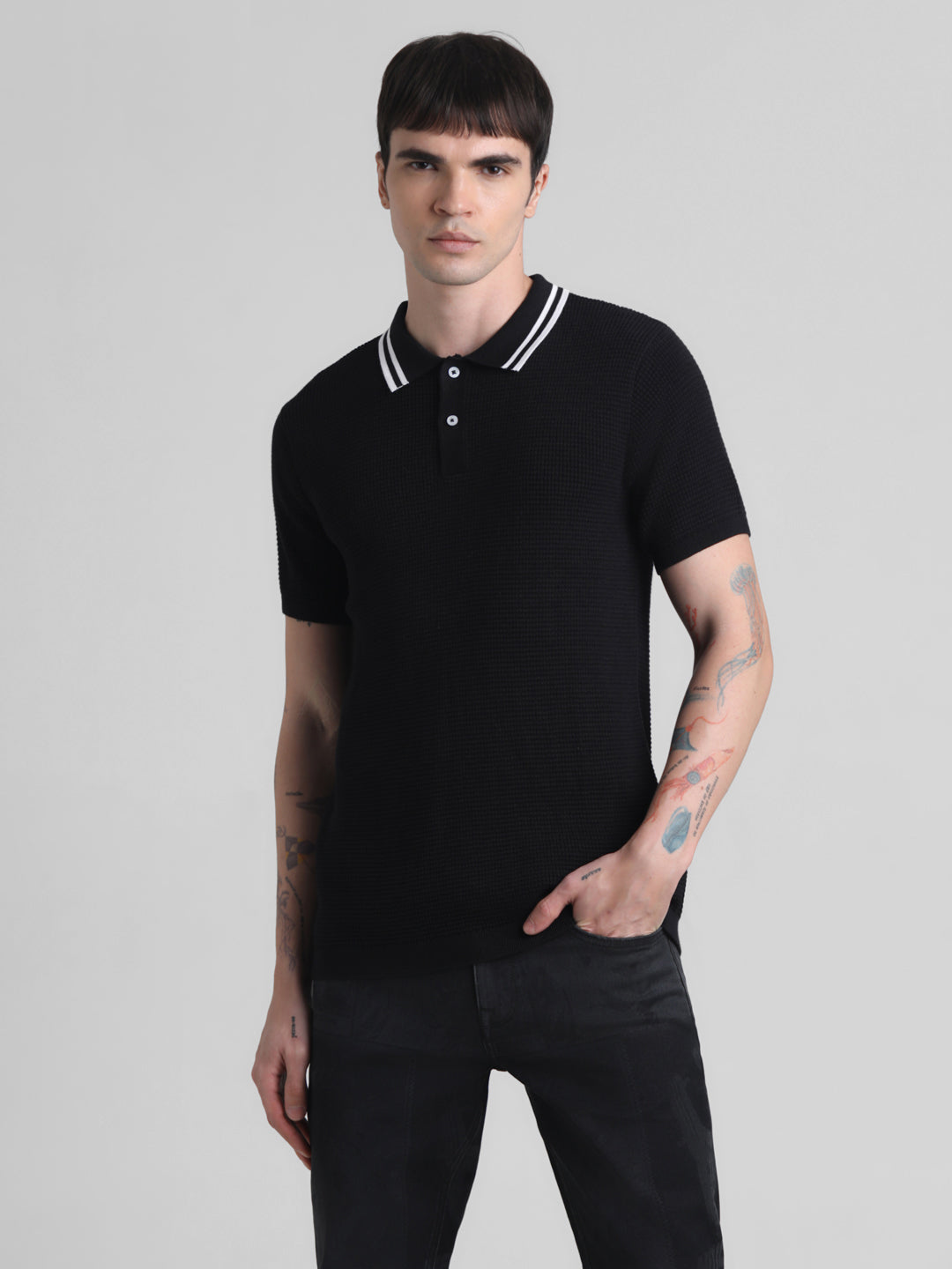 Black Contrast Tipping Knit Polo