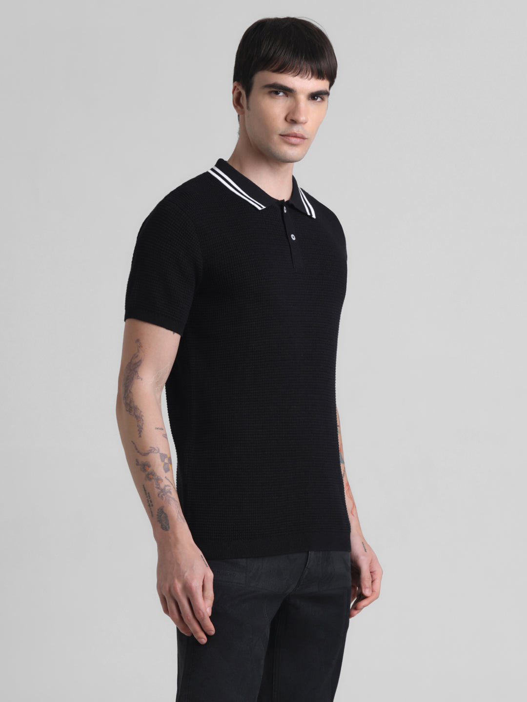 Black Contrast Tipping Knit Polo