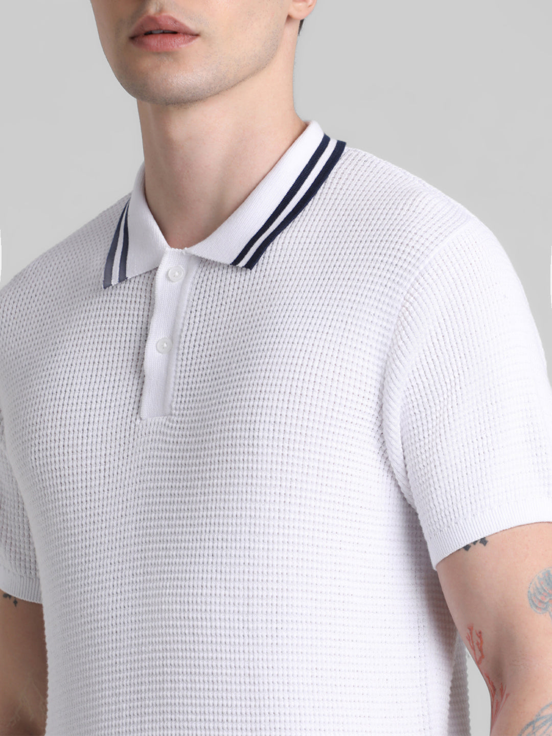 White Contrast Tipping Knit Polo