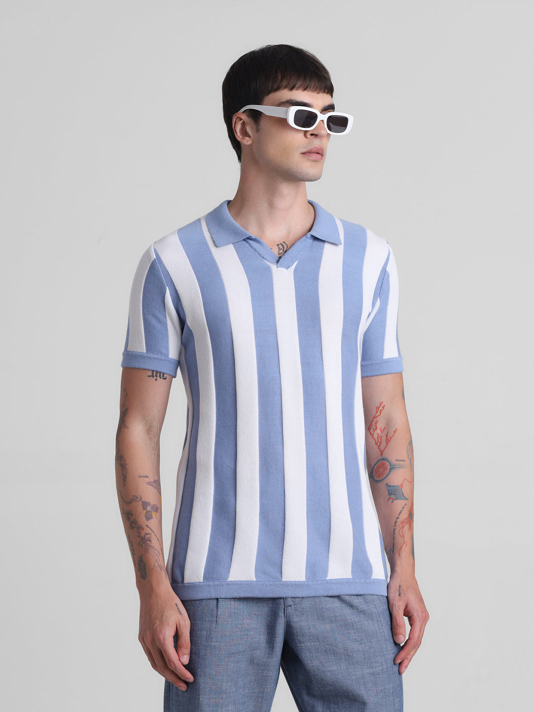 Striped Flat Knit Polo - S