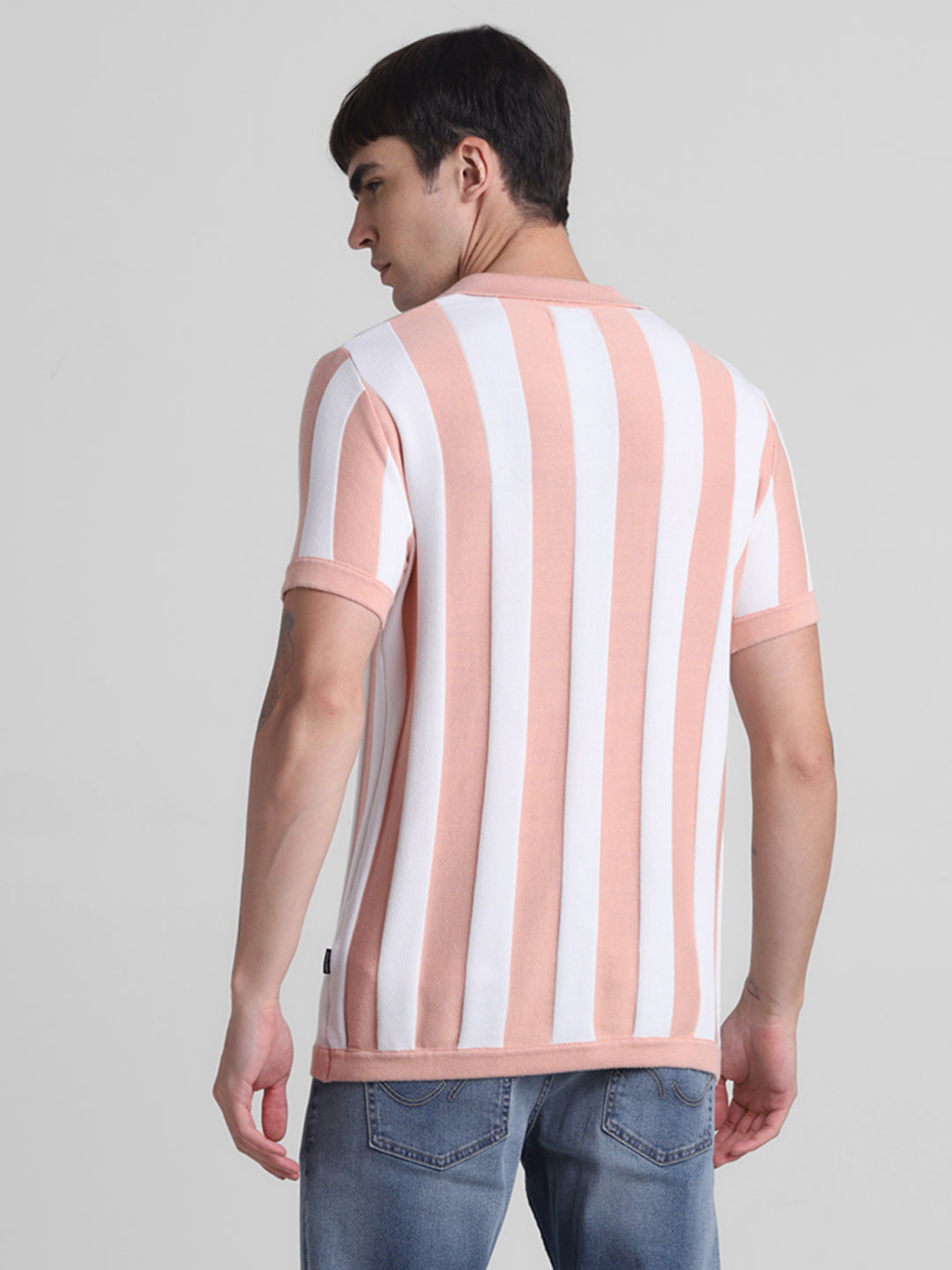 Colourblocked Striped Flat Knit Polo