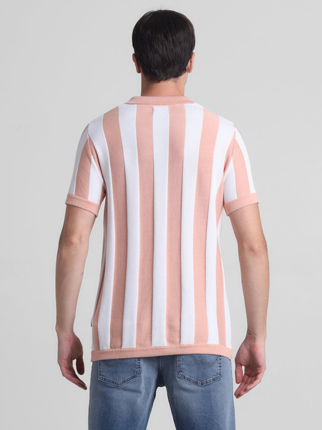 Colourblocked Striped Flat Knit Polo