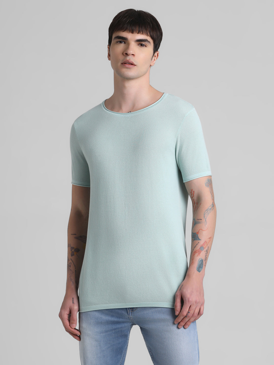 Cotton Flat Knit Pullover - Light Green