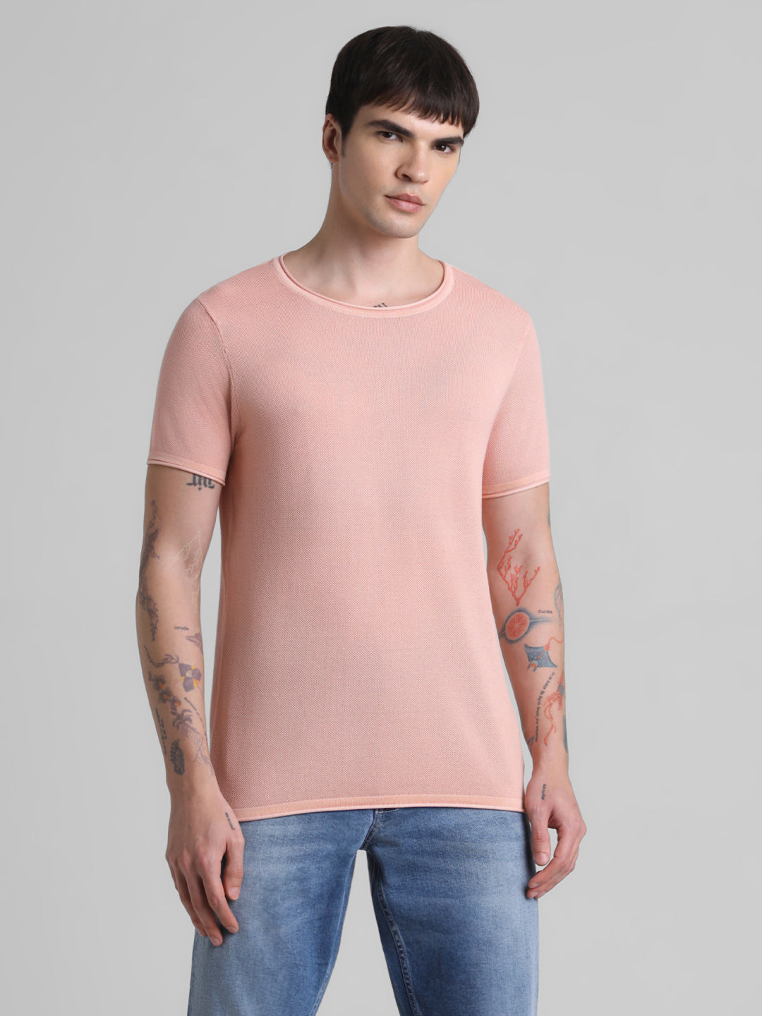 Cotton Flat Knit Pullover - Peach