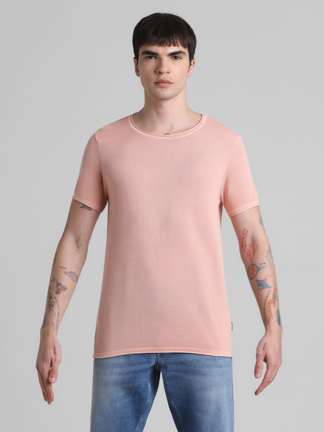 Cotton Flat Knit Pullover - Peach