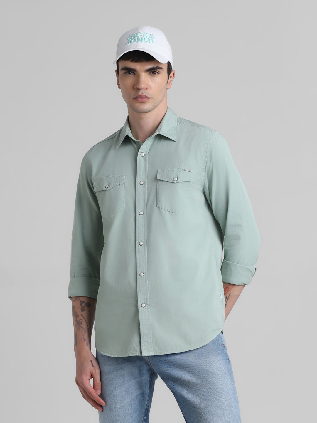 Light Green Denim Full Sleeves Shirt - S