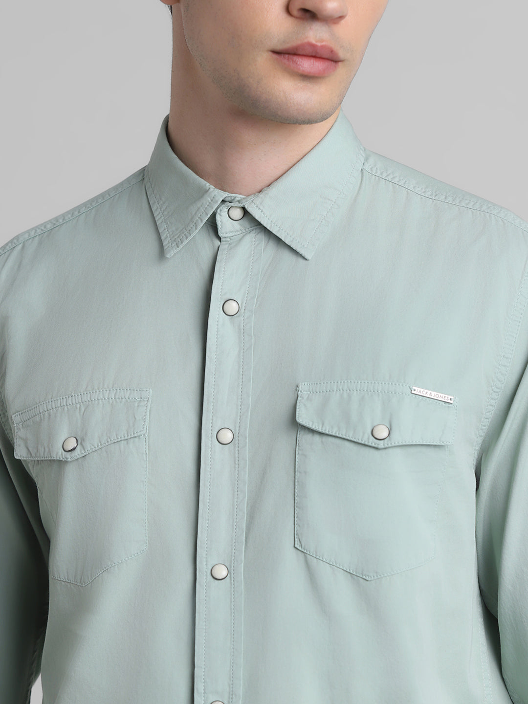 Light Green Denim Full Sleeves Shirt
