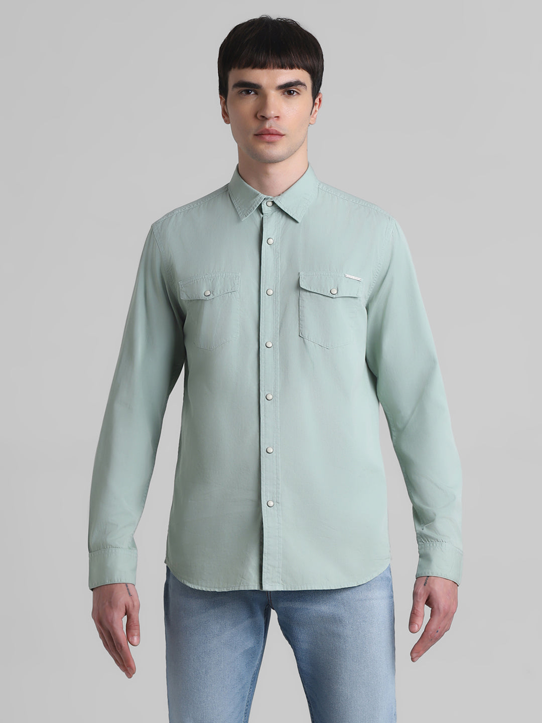 Light Green Denim Full Sleeves Shirt