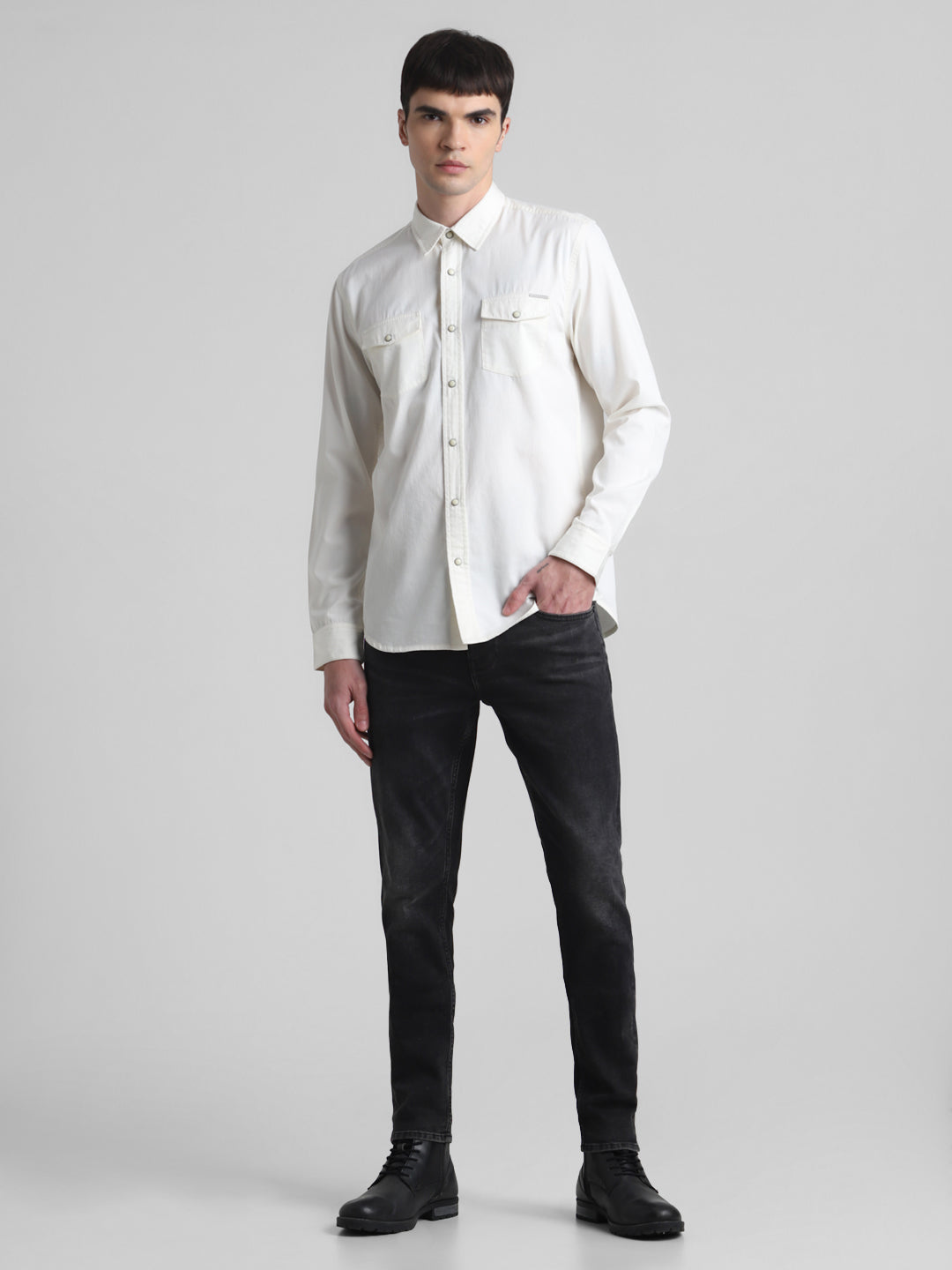 White Denim Full Sleeves Shirt