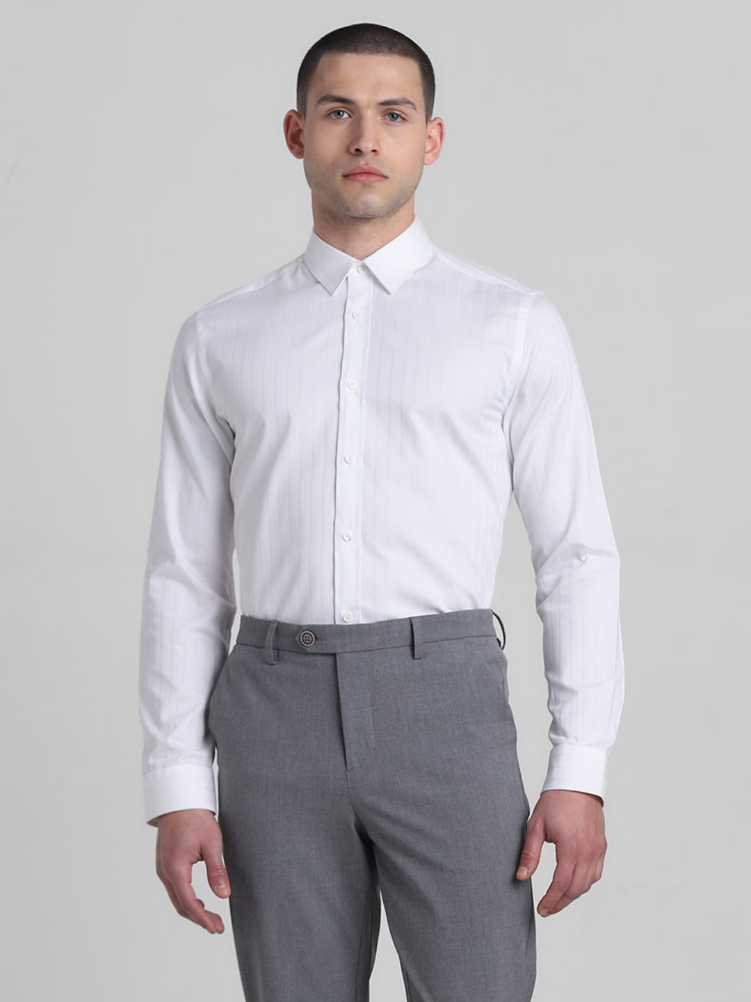 White Dobby Striped Shirt