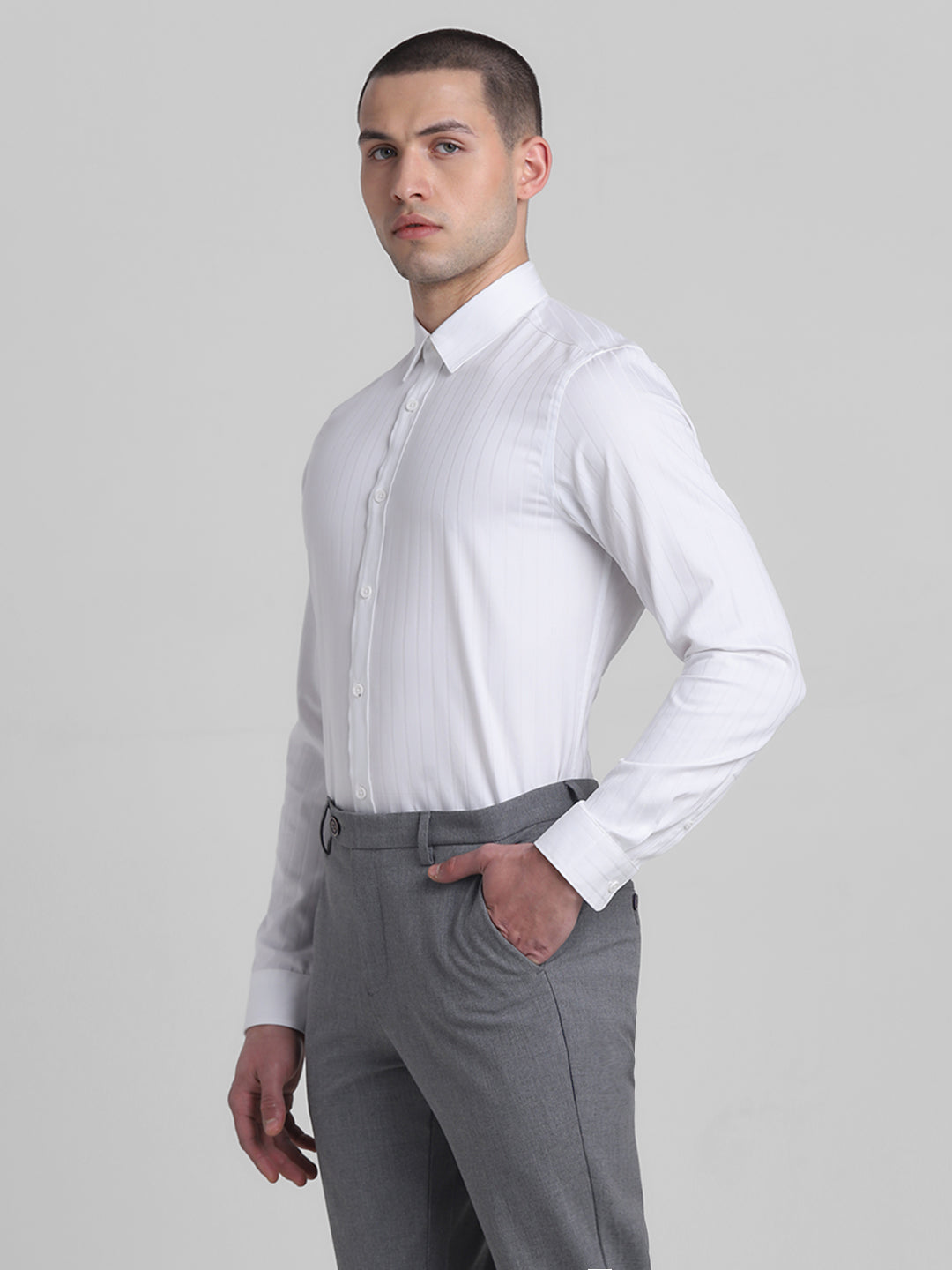 White Dobby Striped Shirt