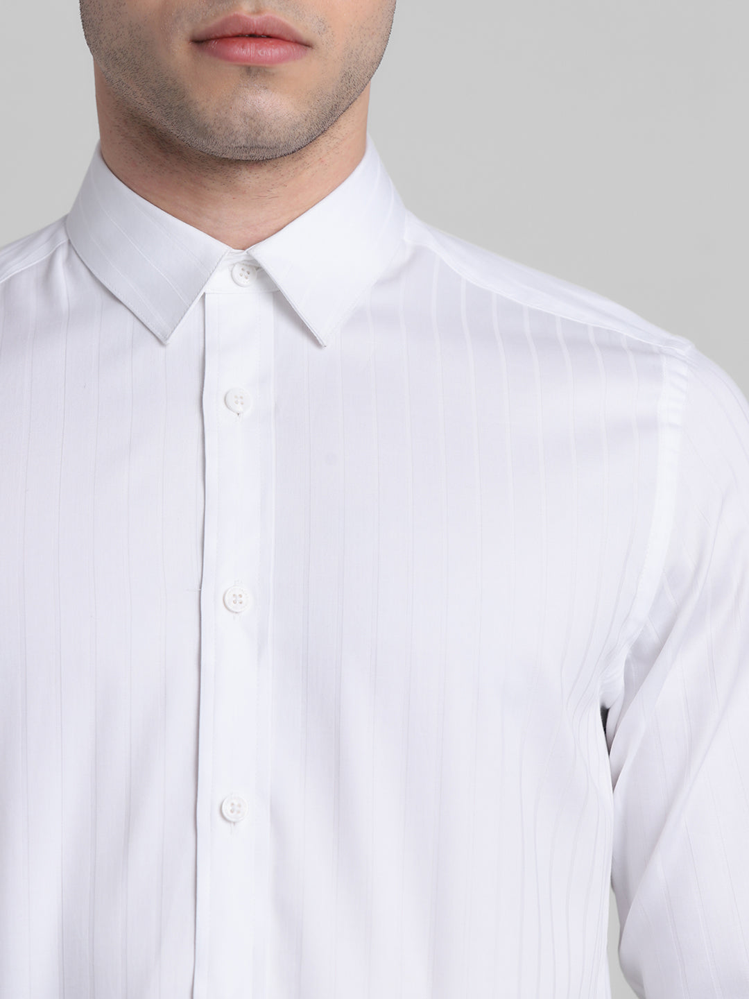 White Dobby Striped Shirt
