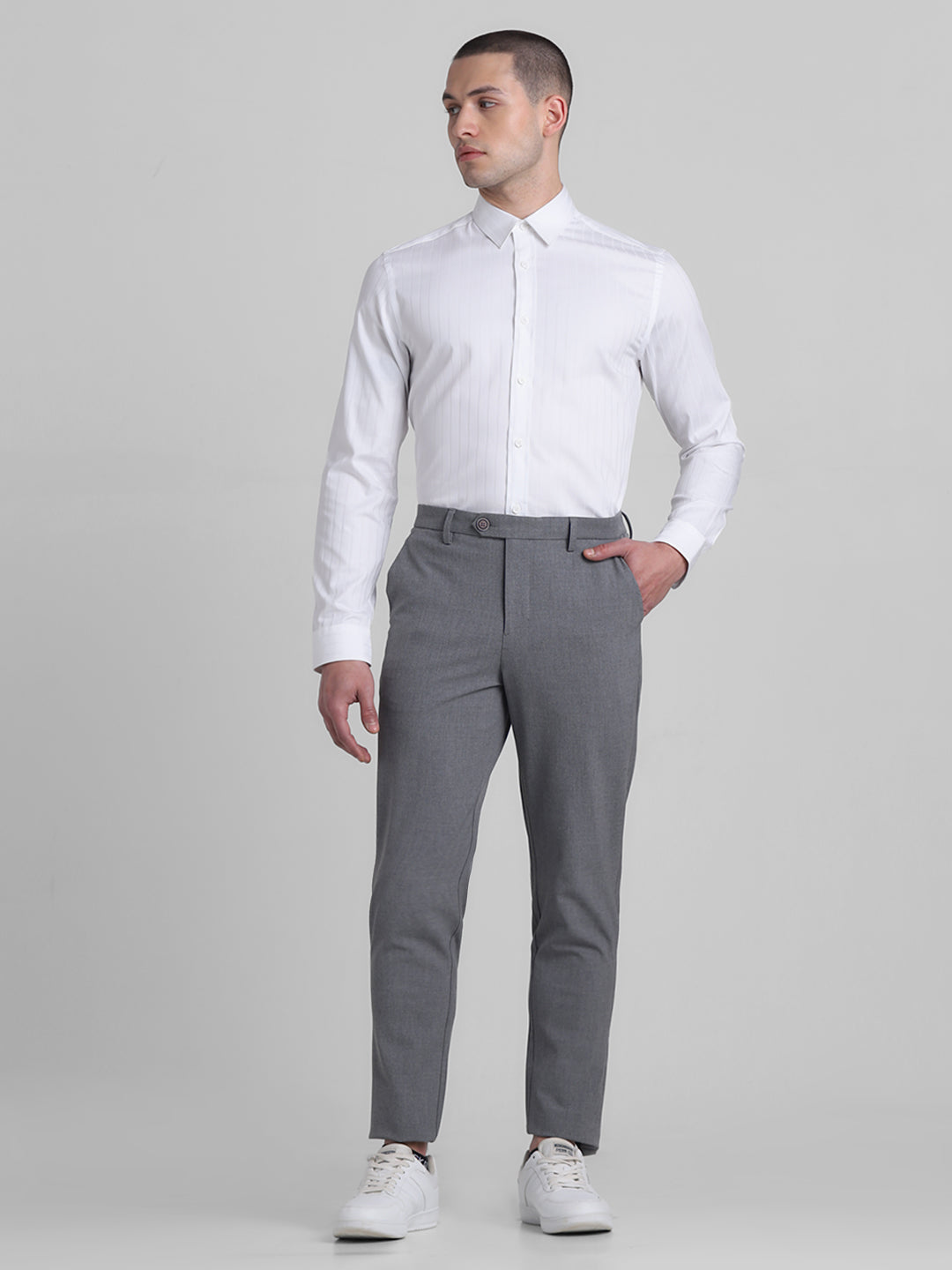 White Dobby Striped Shirt