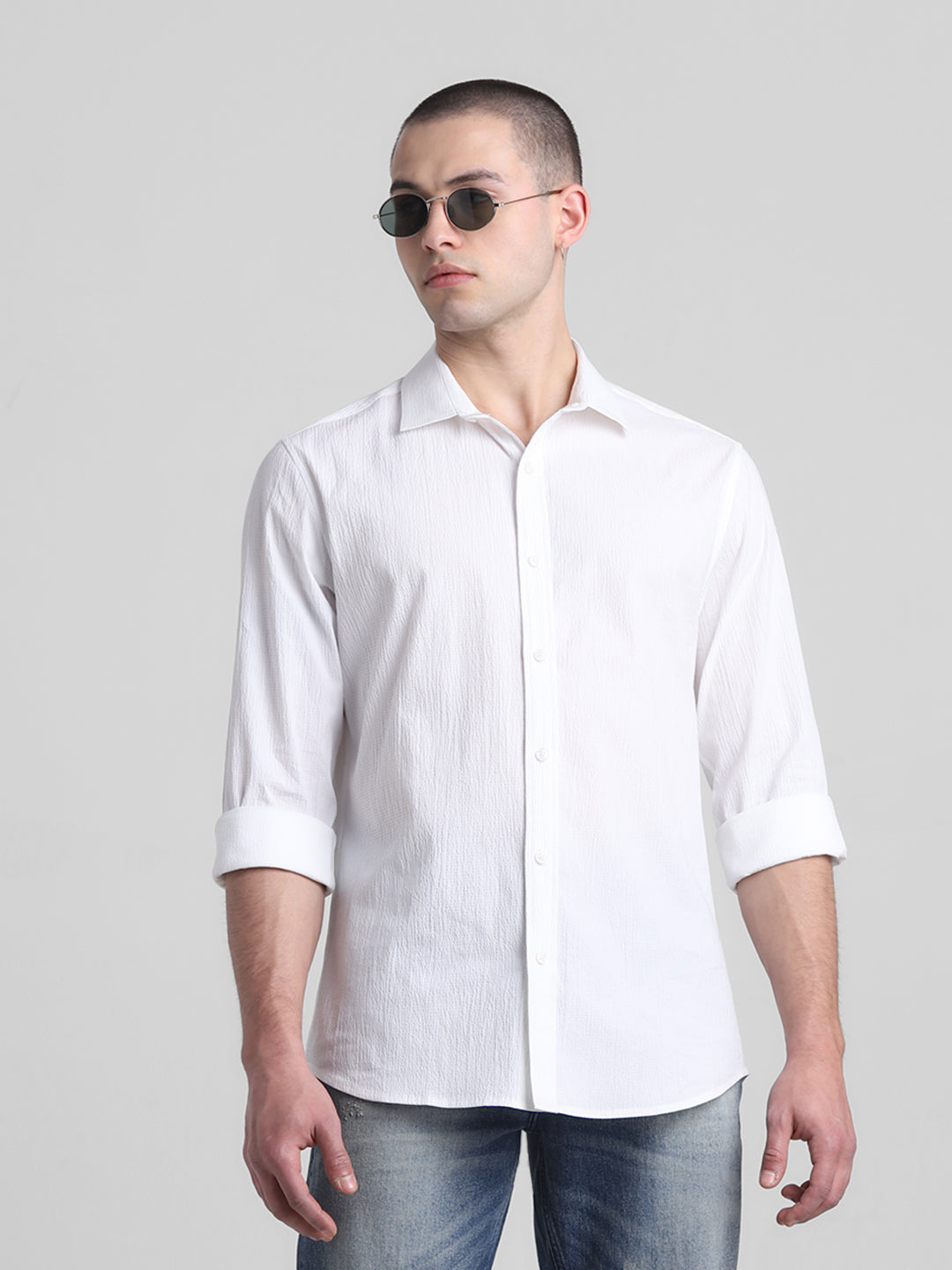 White Textured Cotton Shirt