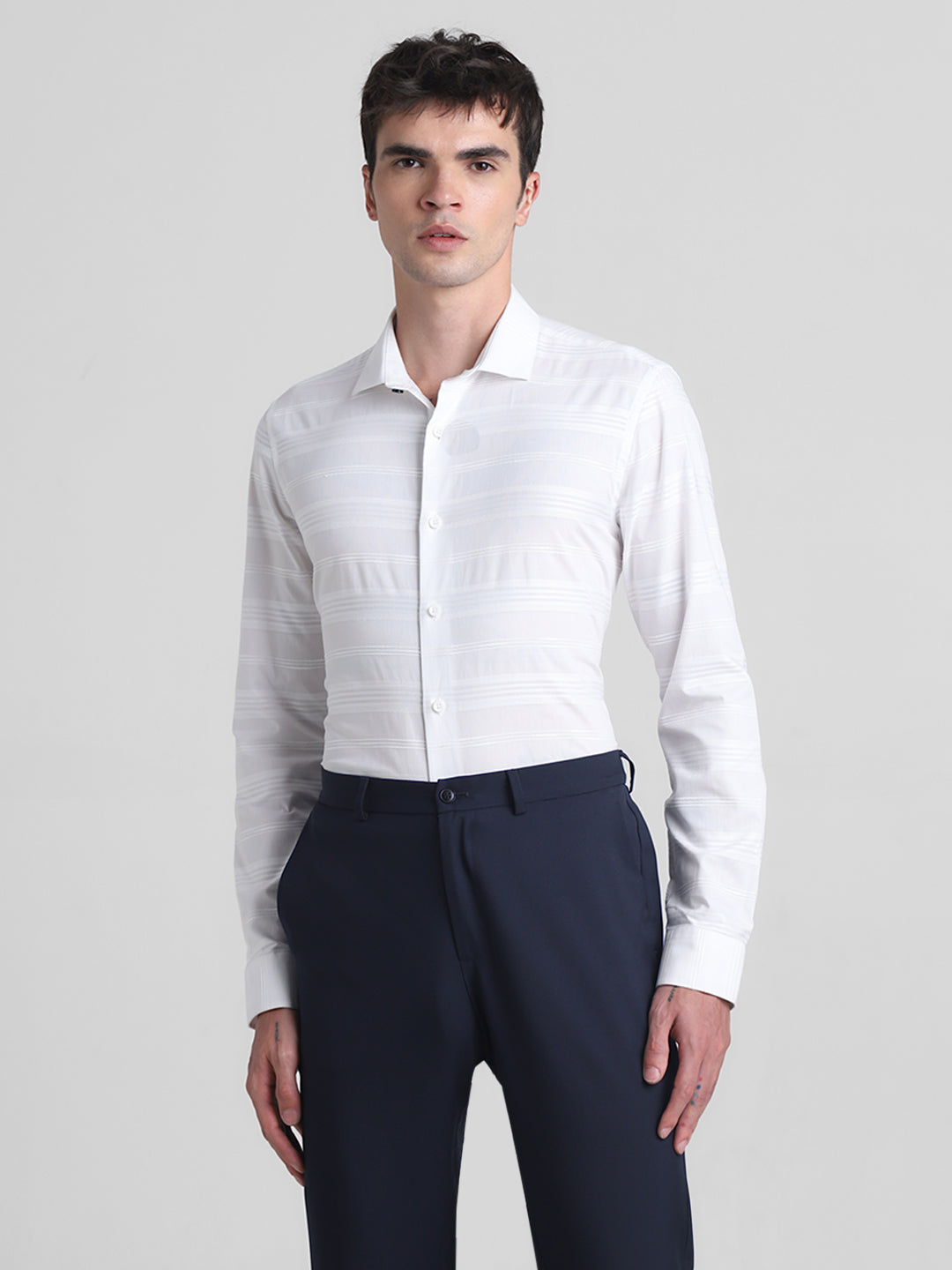 White Dobby Striped Cotton Shirt