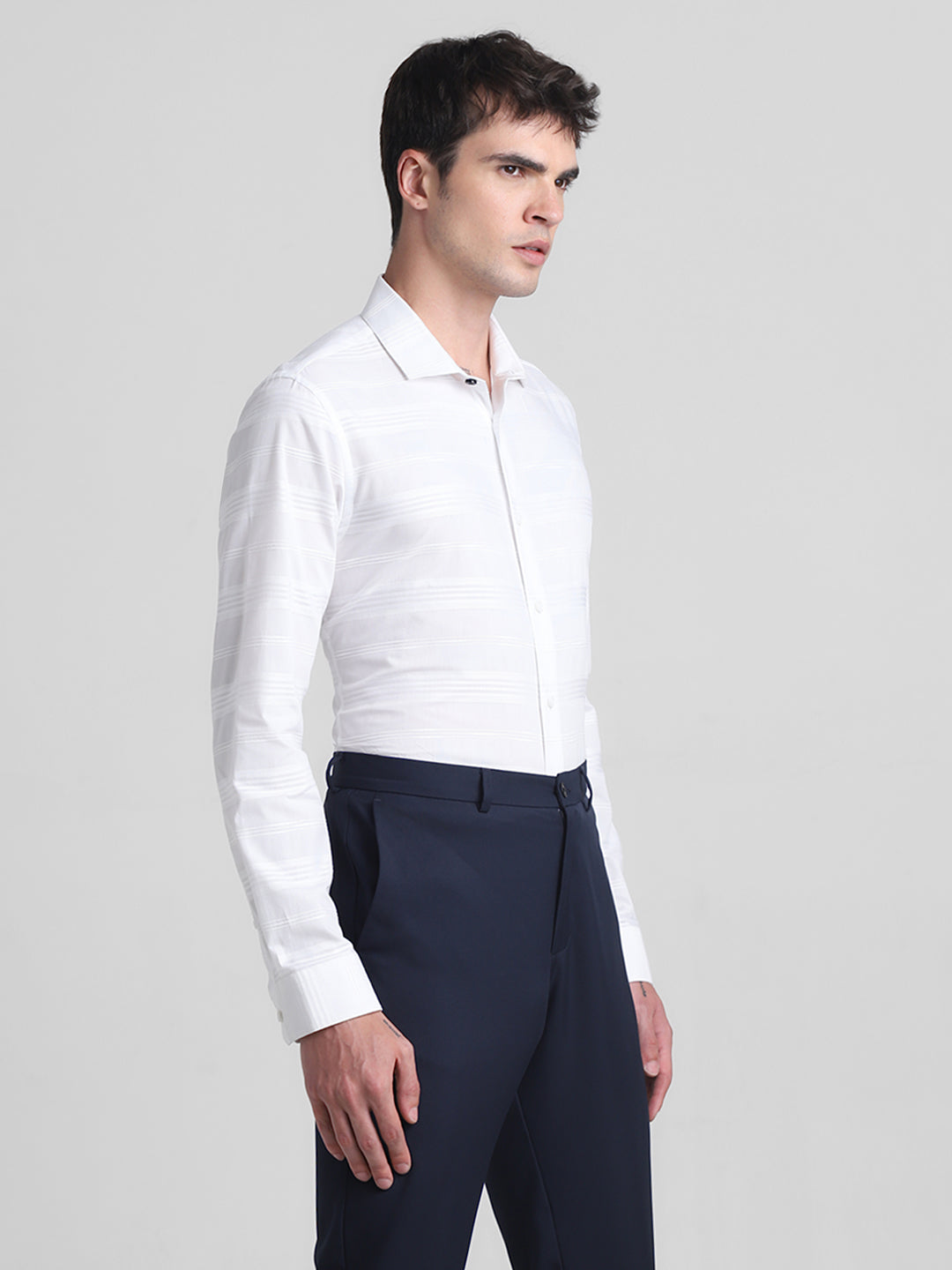 White Dobby Striped Cotton Shirt