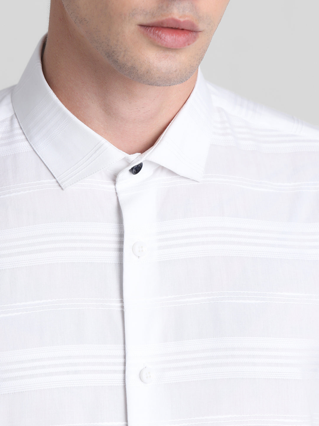 White Dobby Striped Cotton Shirt
