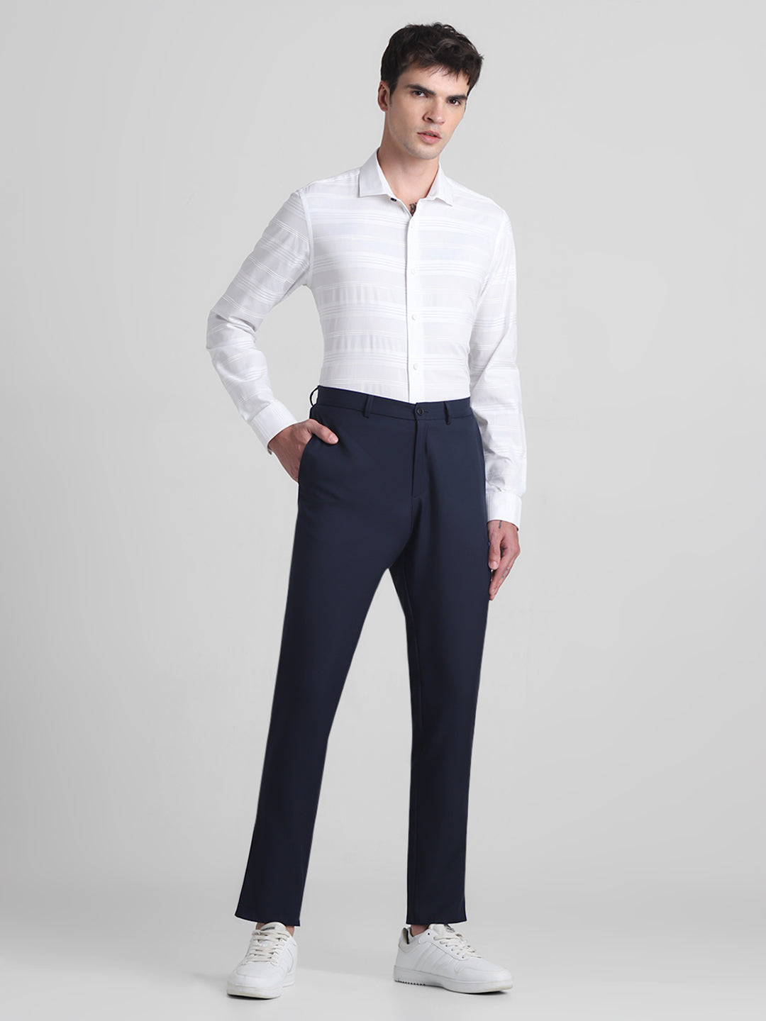 White Dobby Striped Cotton Shirt