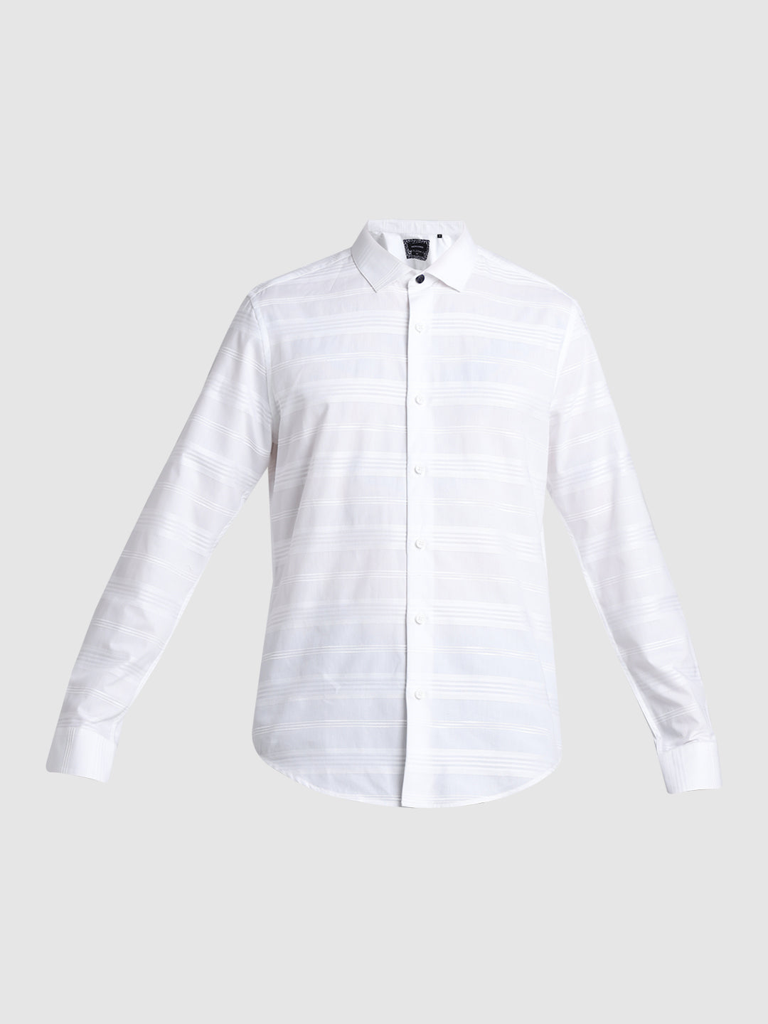 White Dobby Striped Cotton Shirt