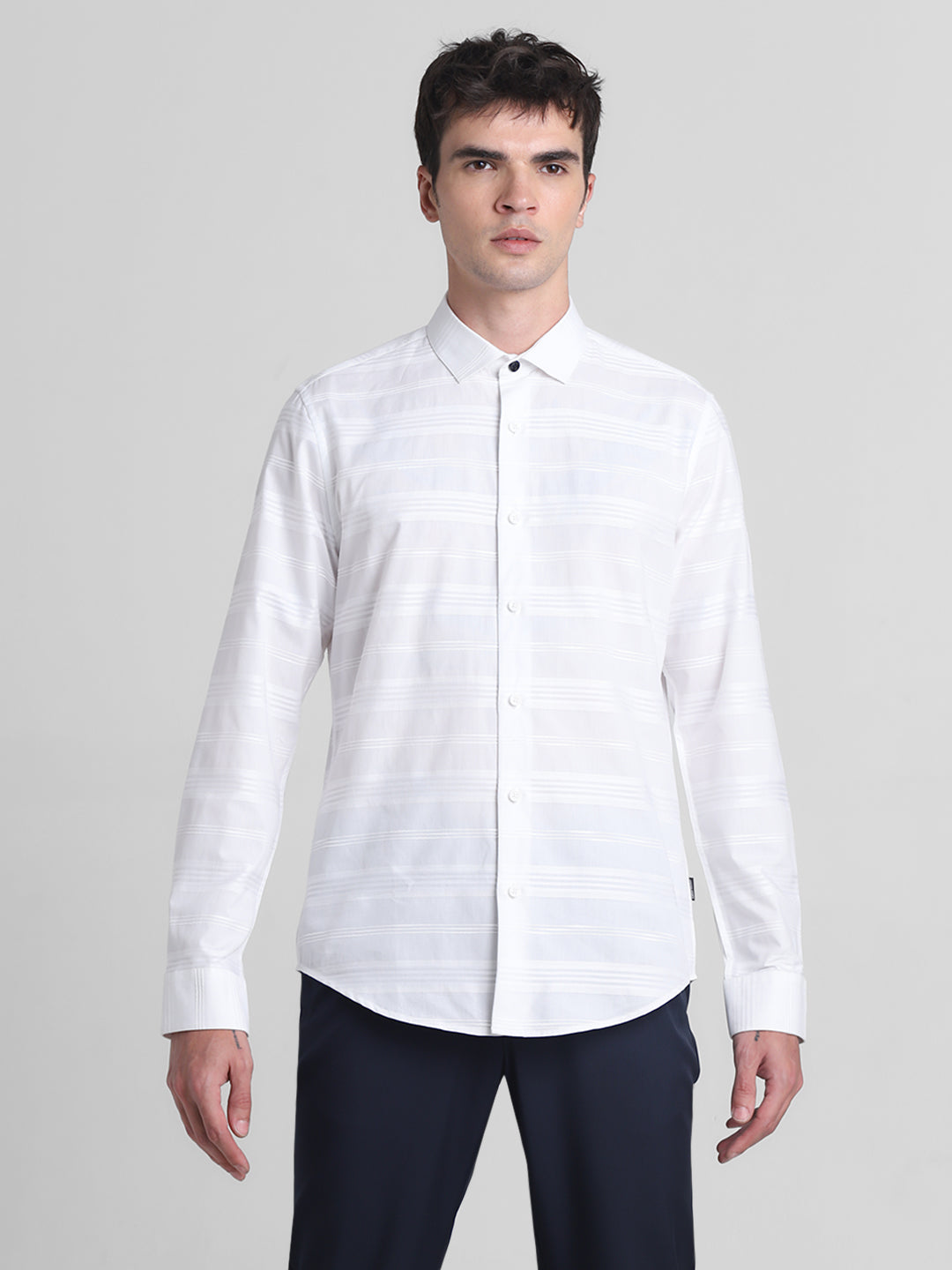 White Dobby Striped Cotton Shirt