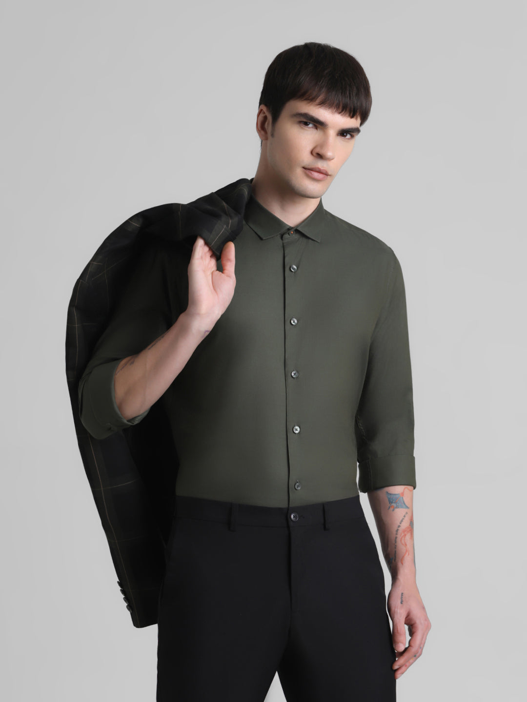 Olive Full Sleeves Shirt - S