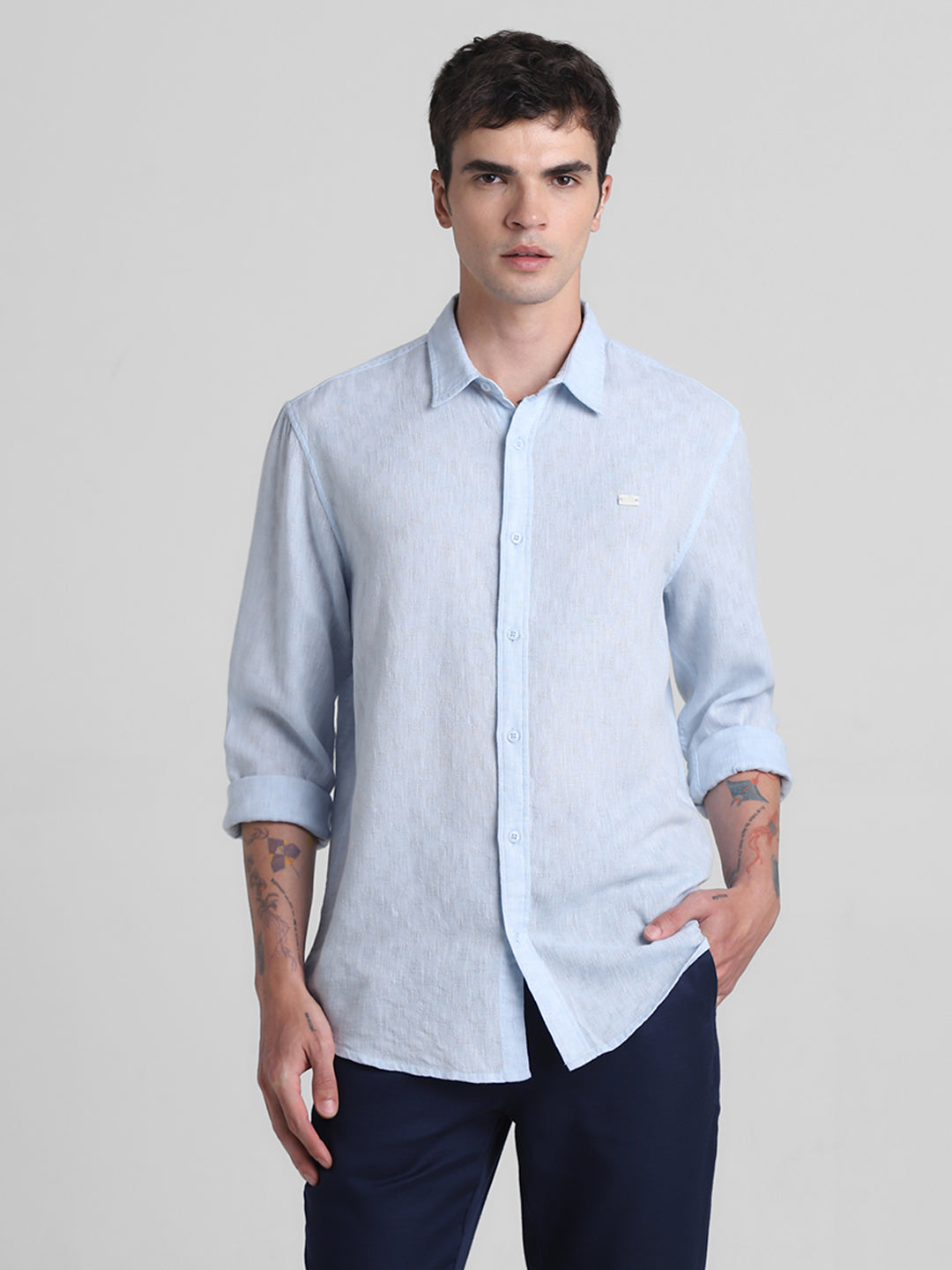 Light Blue Linen Blend Dobby Shirt