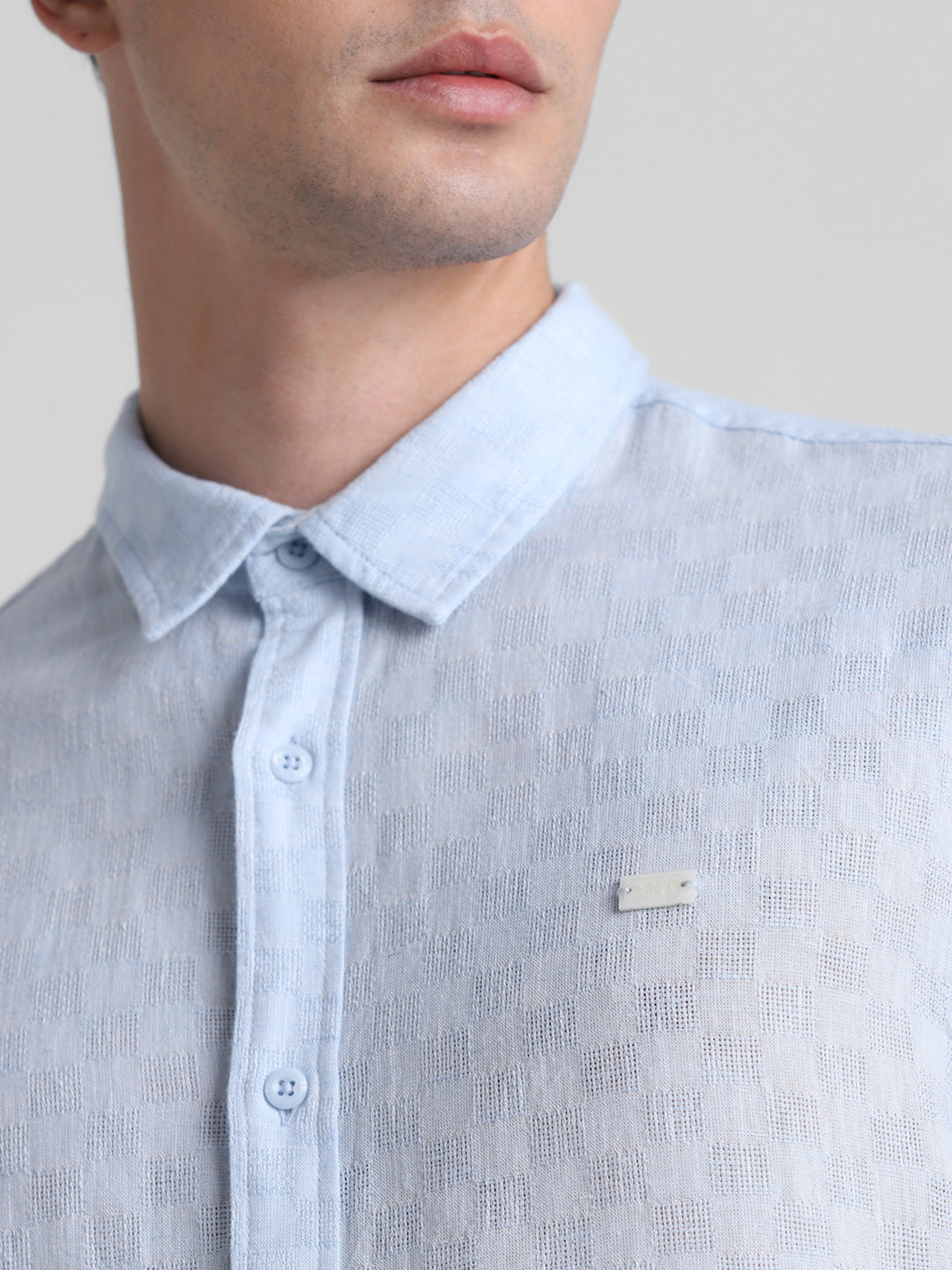 Light Blue Linen Blend Dobby Shirt