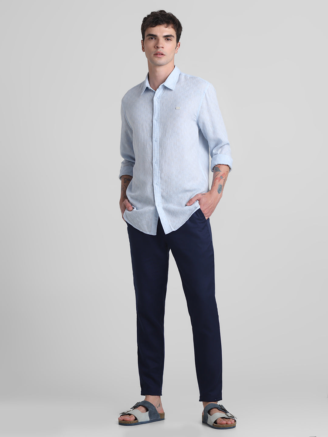 Light Blue Linen Blend Dobby Shirt