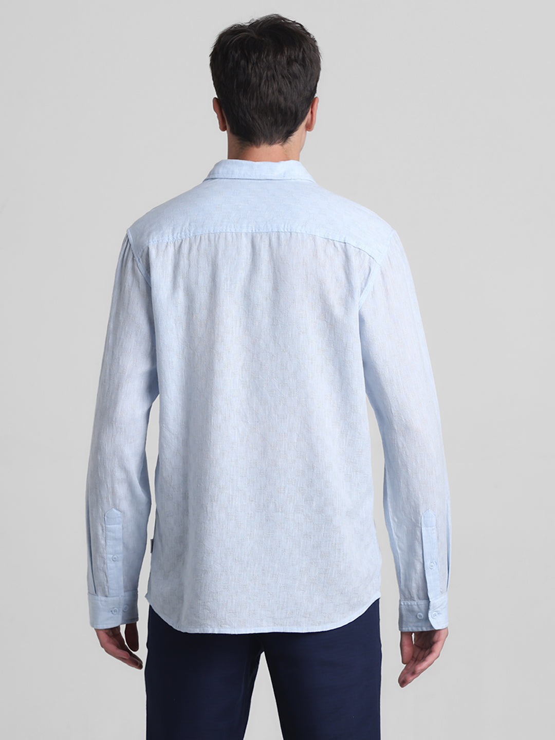 Light Blue Linen Blend Dobby Shirt
