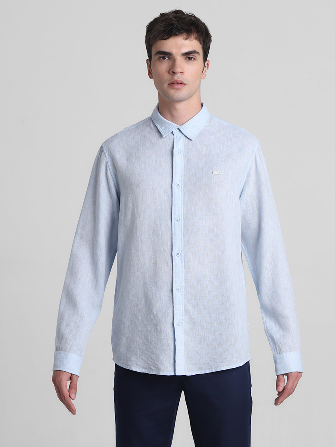 Light Blue Linen Blend Dobby Shirt