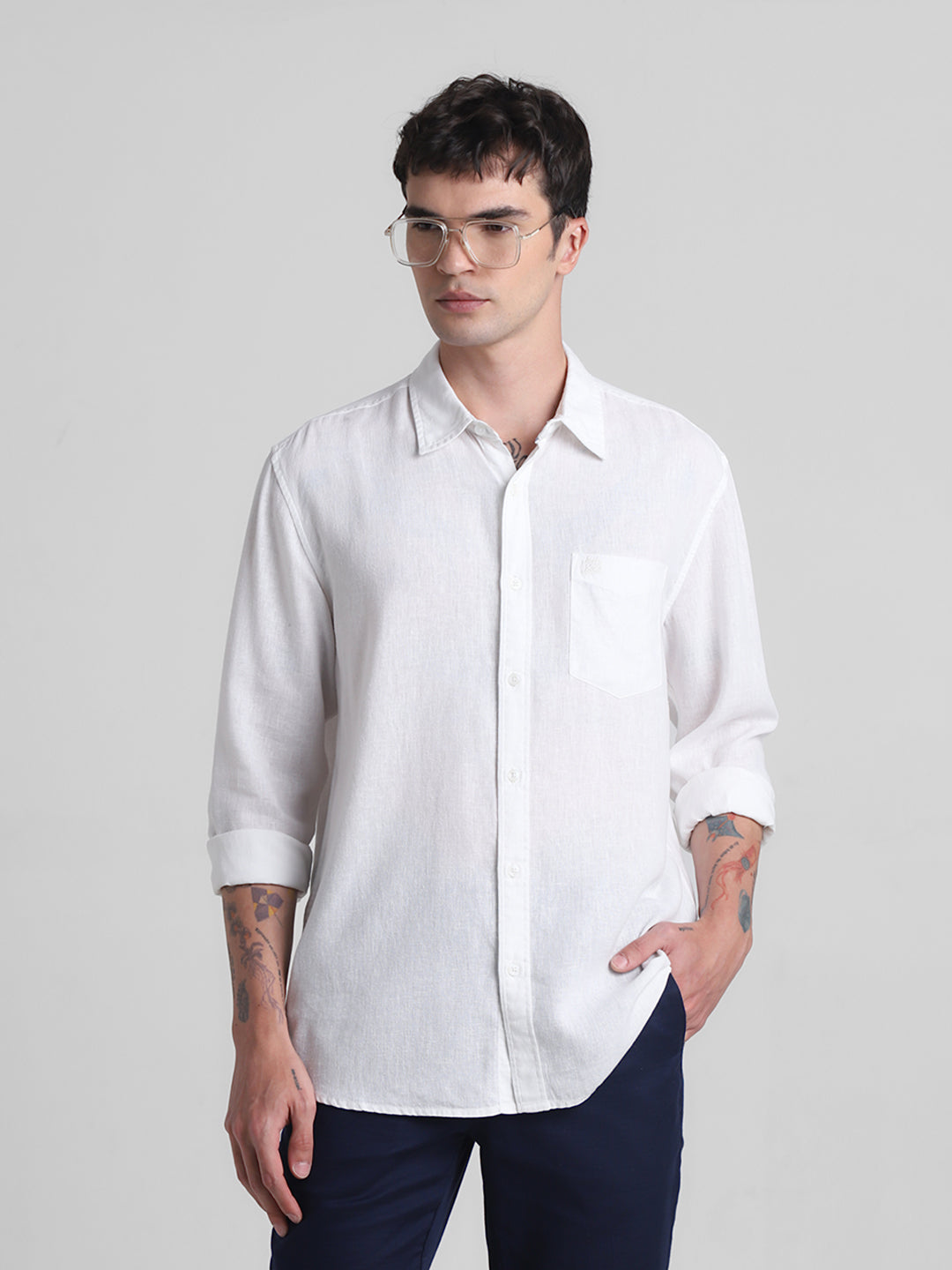 White Linen Blend Shirt - S