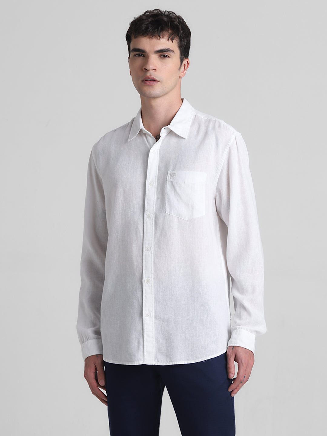 White Linen Blend Shirt
