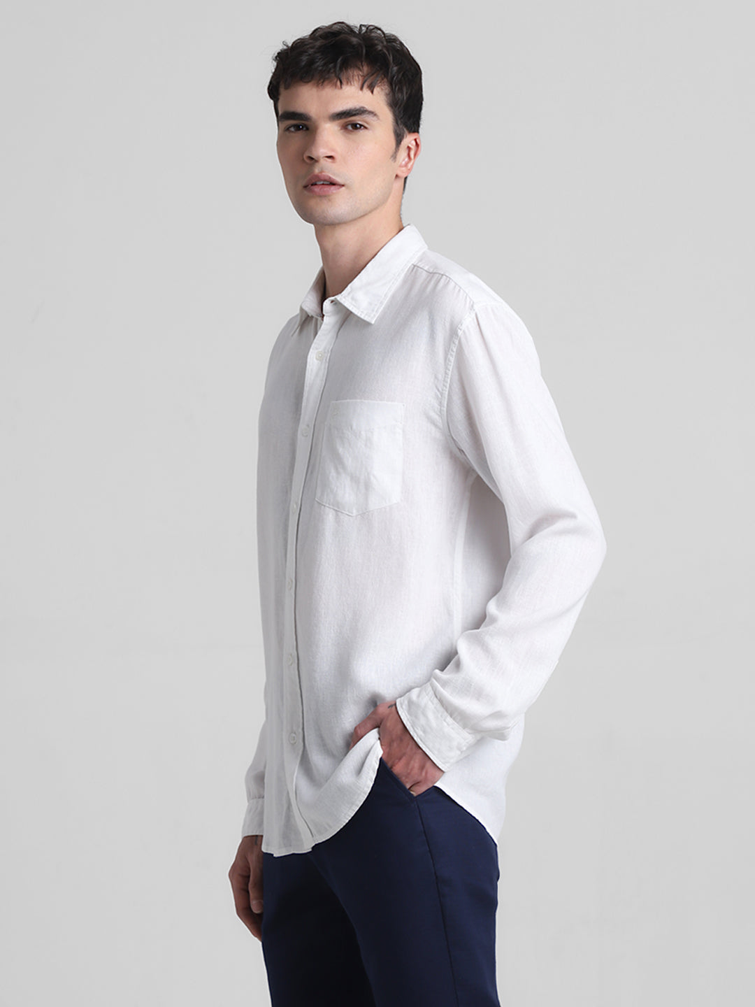 White Linen Blend Shirt