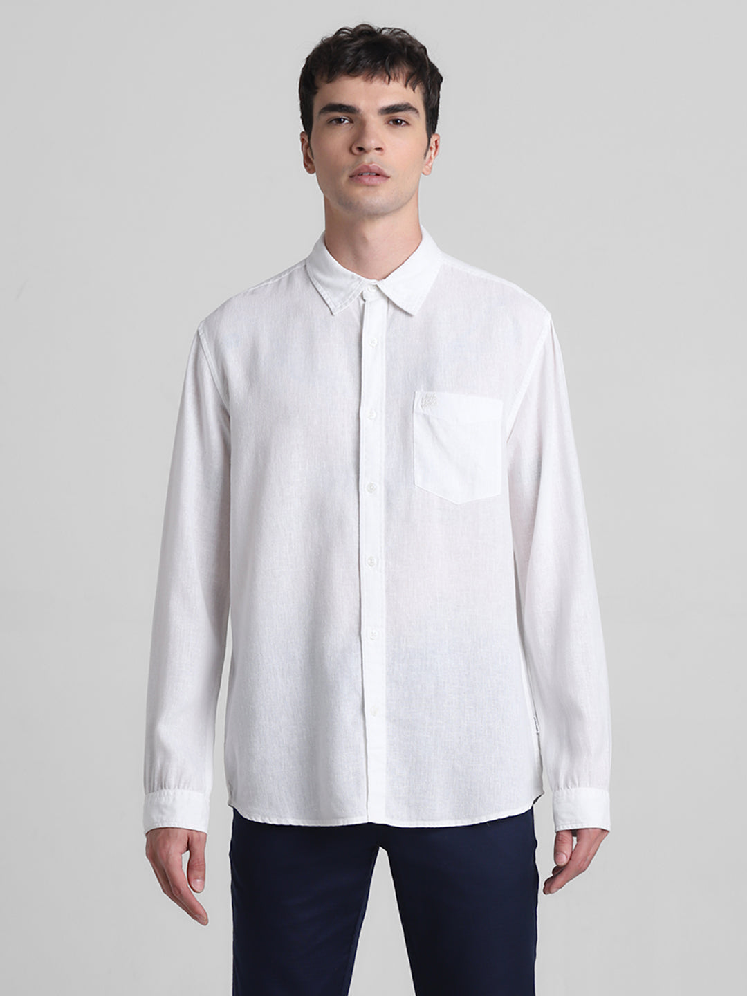 White Linen Blend Shirt