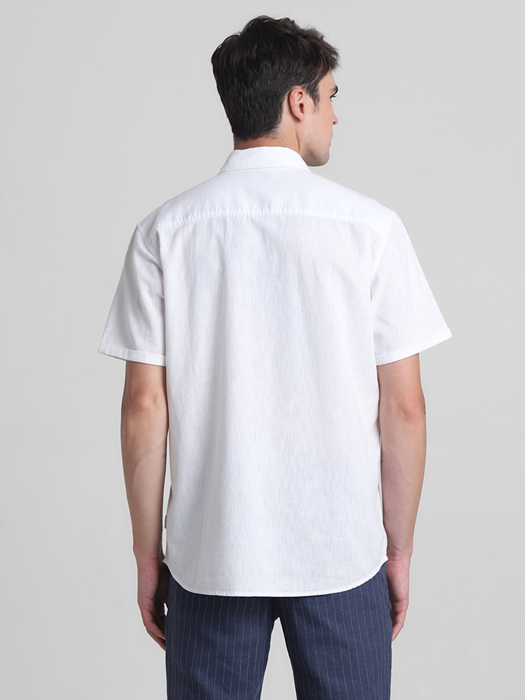 White Linen Blend Short Sleeves Shirt
