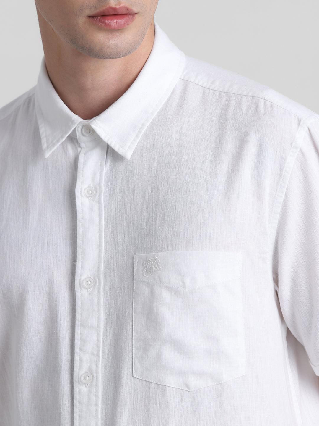 White Linen Blend Short Sleeves Shirt