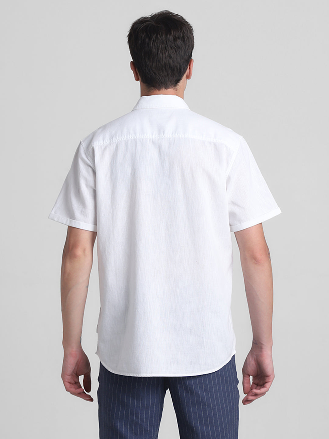 White Linen Blend Short Sleeves Shirt