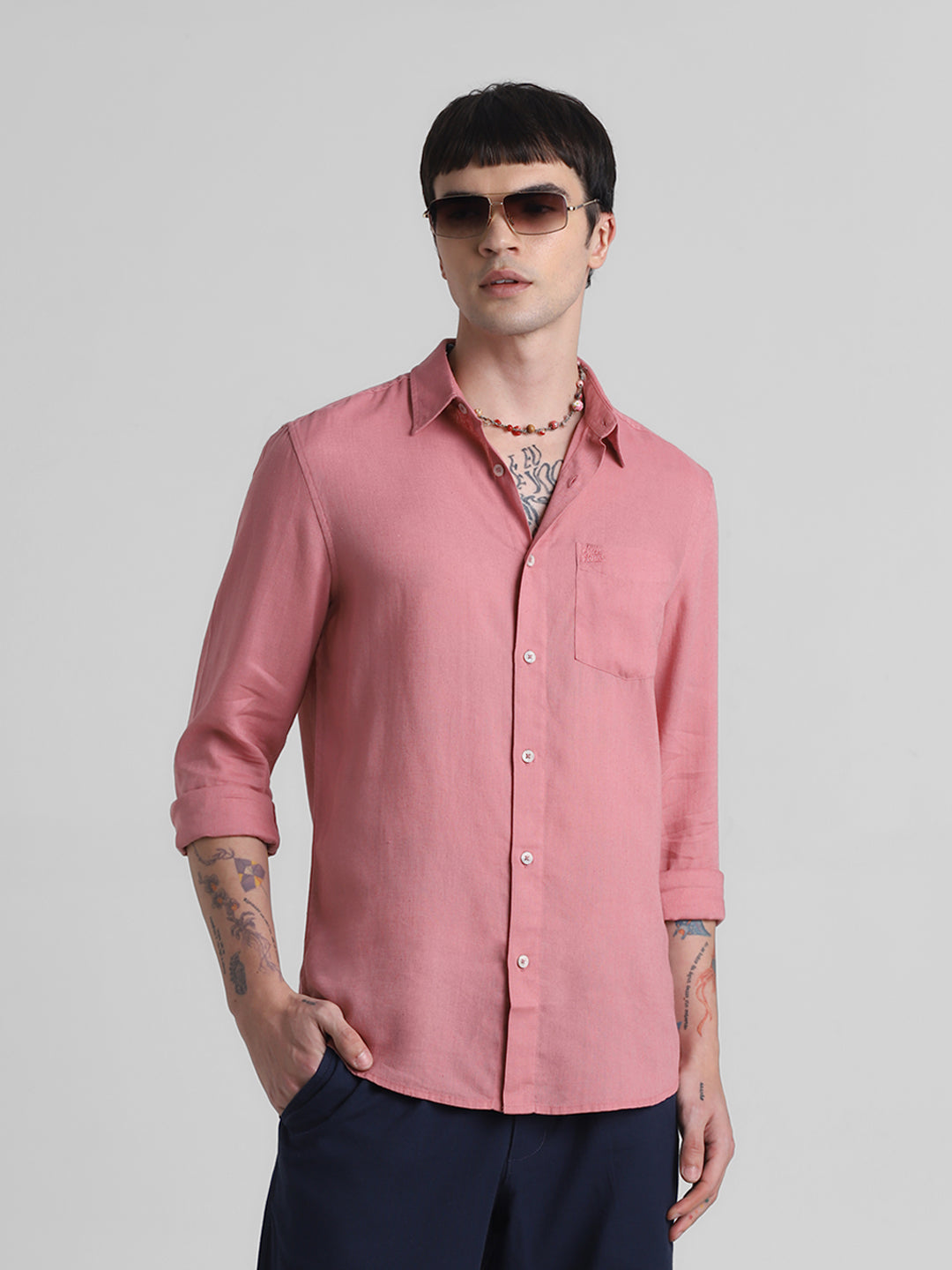 Pink Linen Blend Shirt