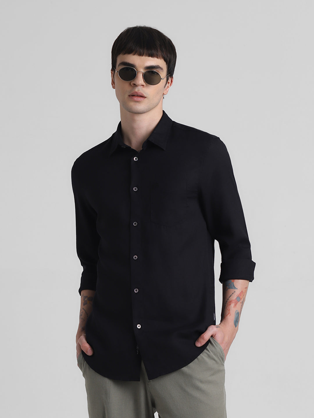 Black Linen Blend Shirt - S