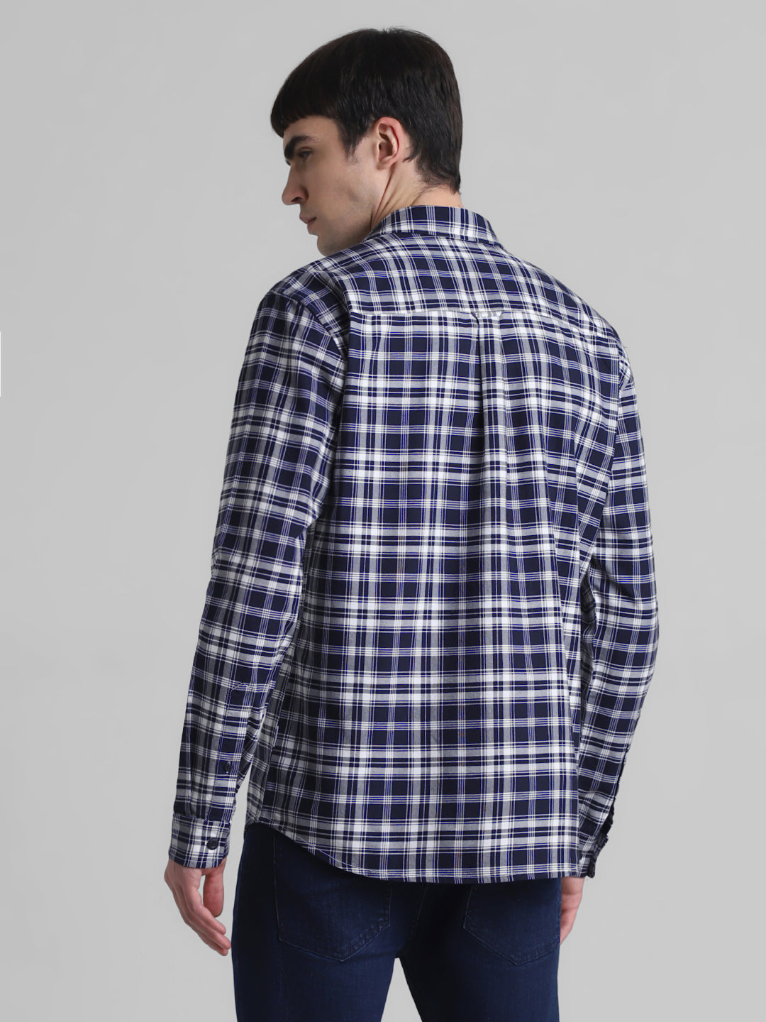 Navy Check Patch Pocket Cotton Shirt