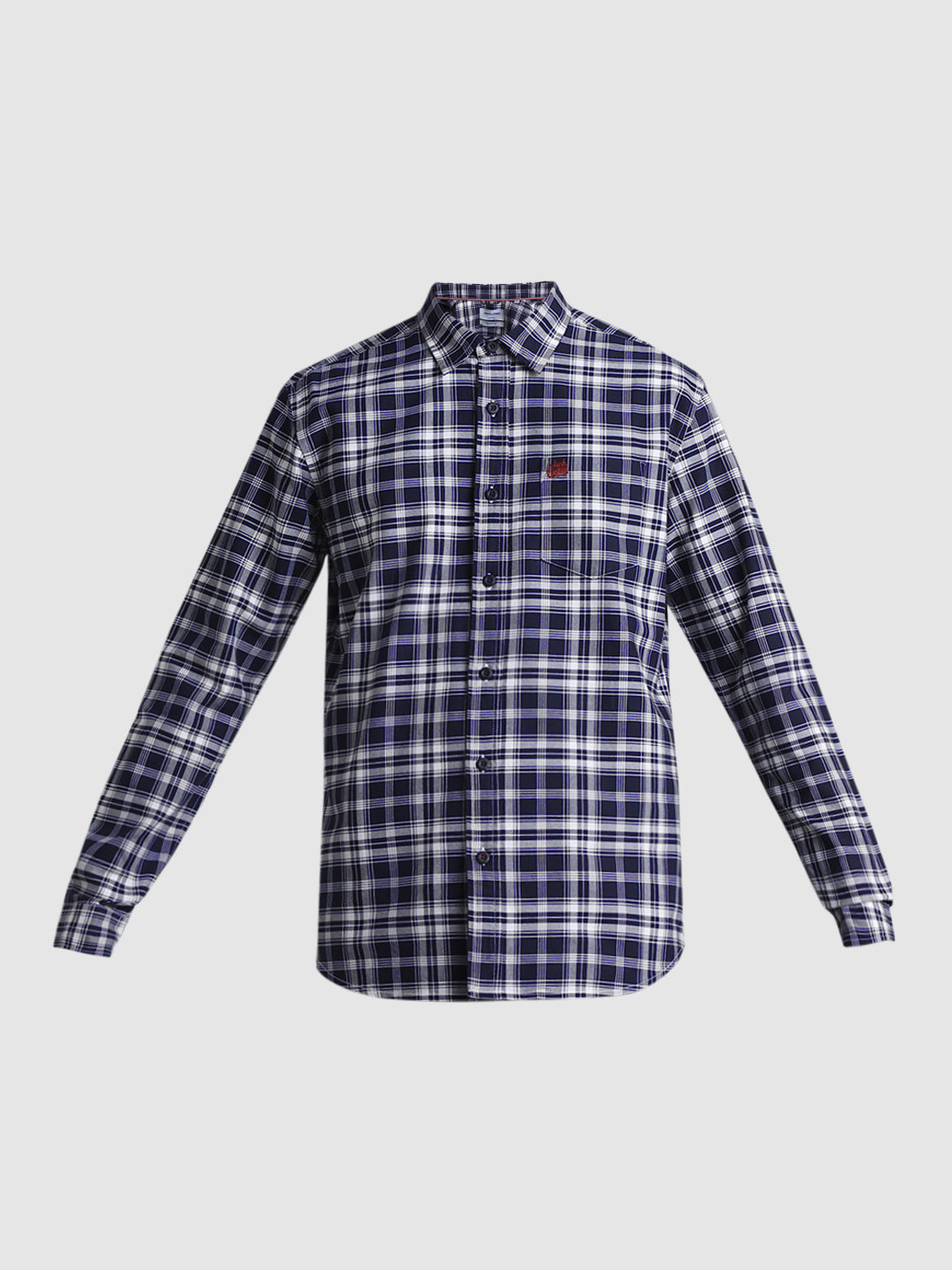 Navy Check Patch Pocket Cotton Shirt