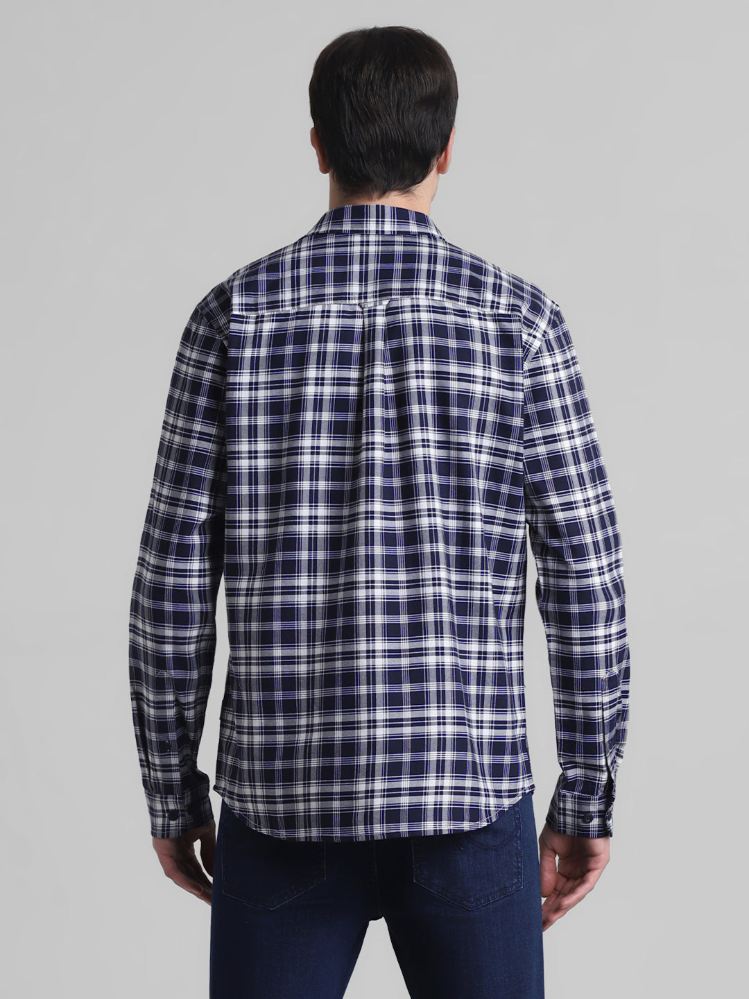 Navy Check Patch Pocket Cotton Shirt