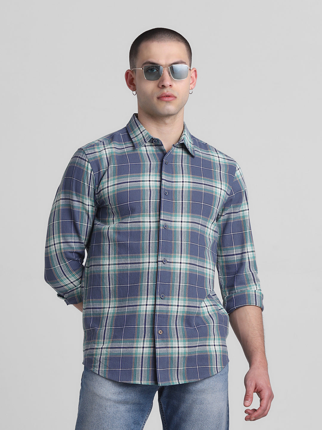 Vintage Indigo Check Cotton Shirt - S