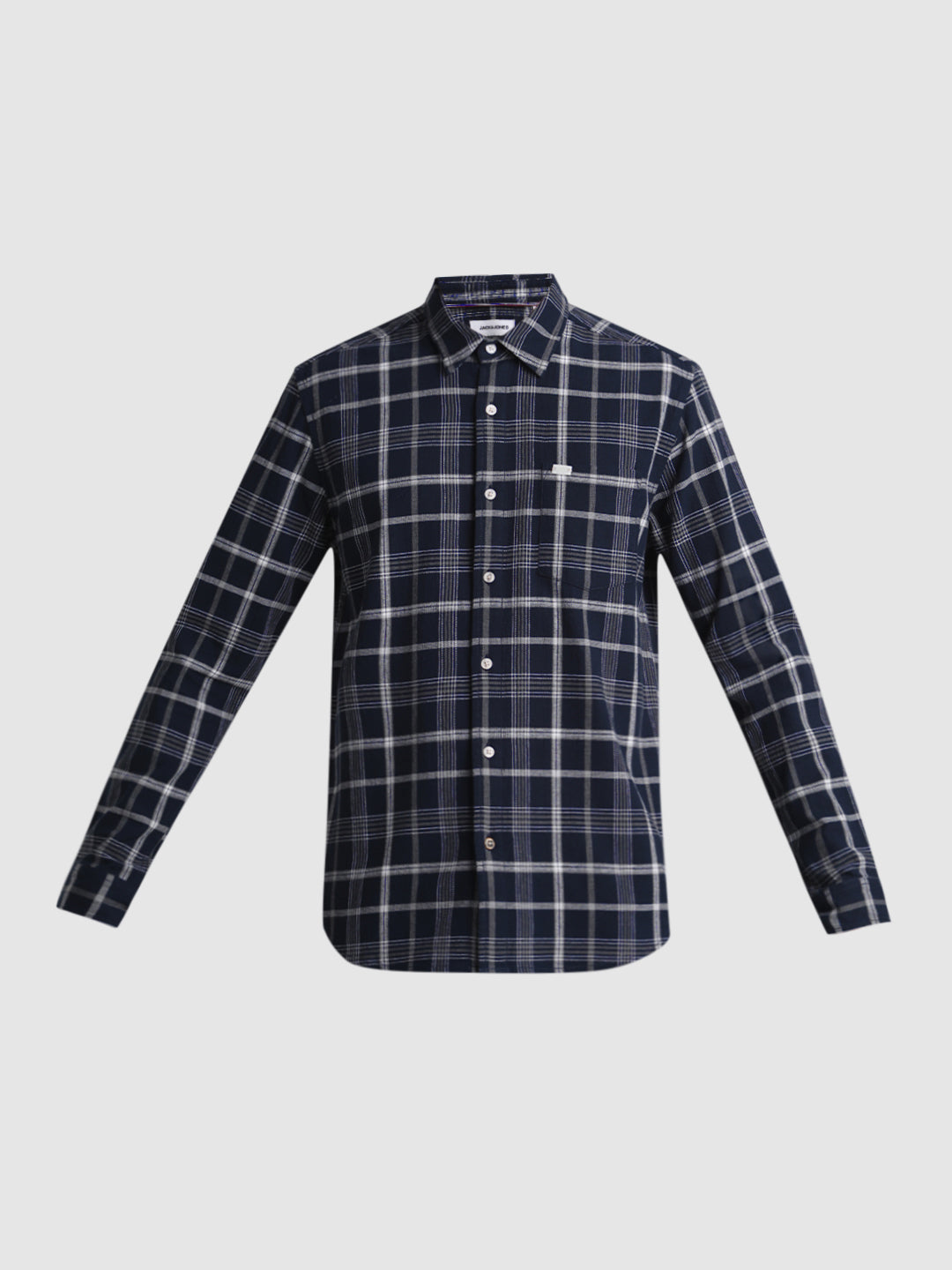Navy Blue Check Patch Pocket Shirt
