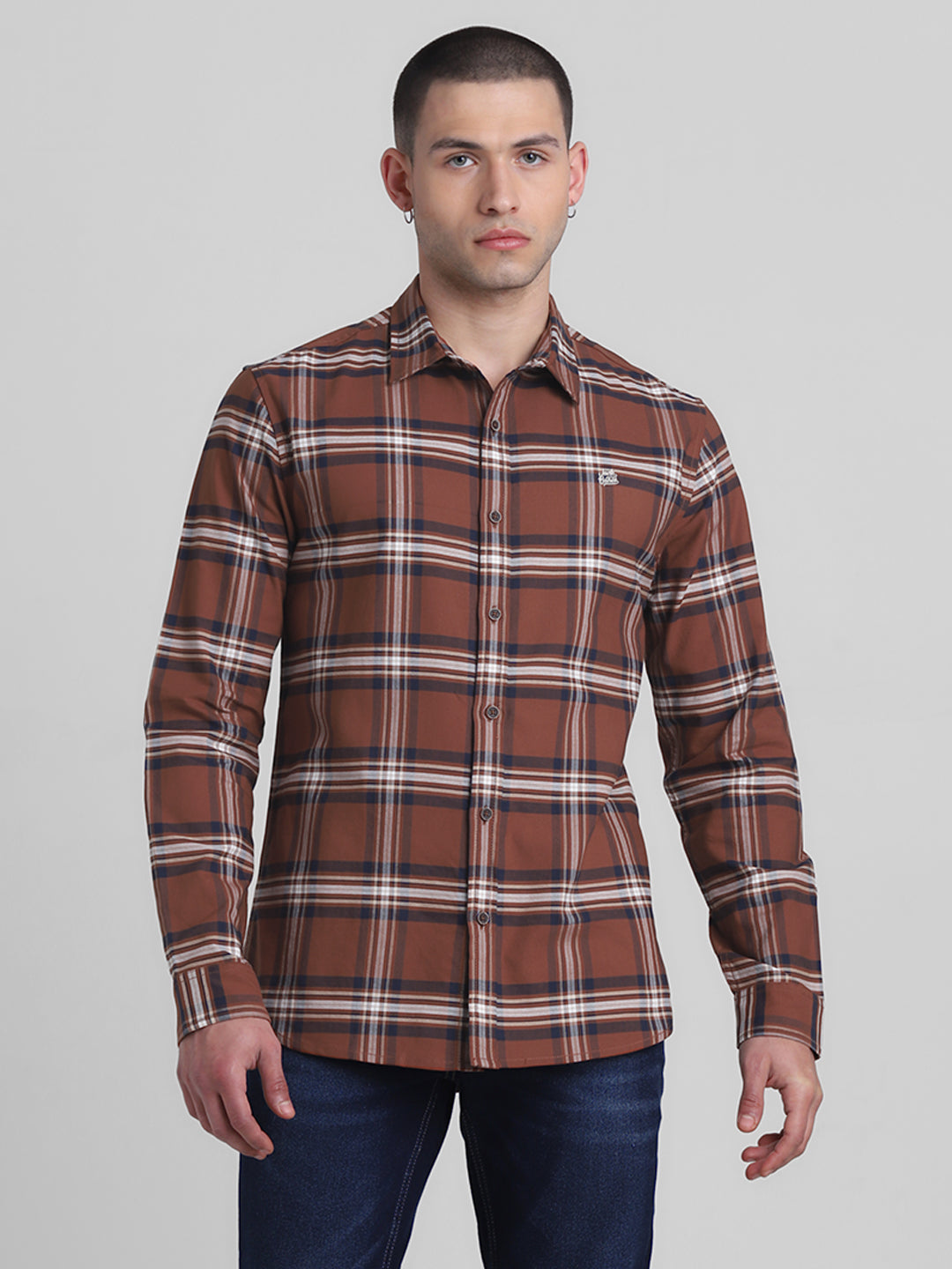 Dark Brown Check Cotton Shirt